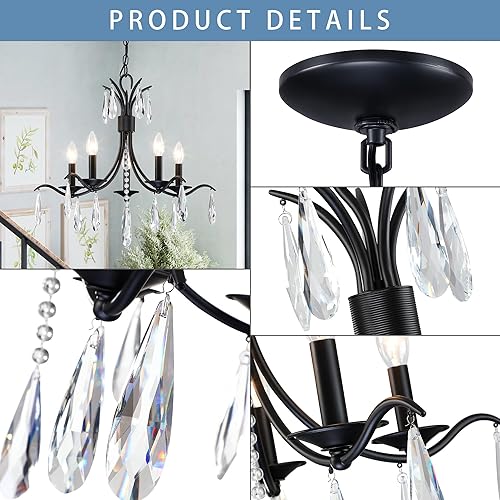 Miniatura 4 de Candelabros de cristal de color negro, lámpara de cristal moderna de 5 luces para sala de estar, accesorio de iluminación colgante de techo para