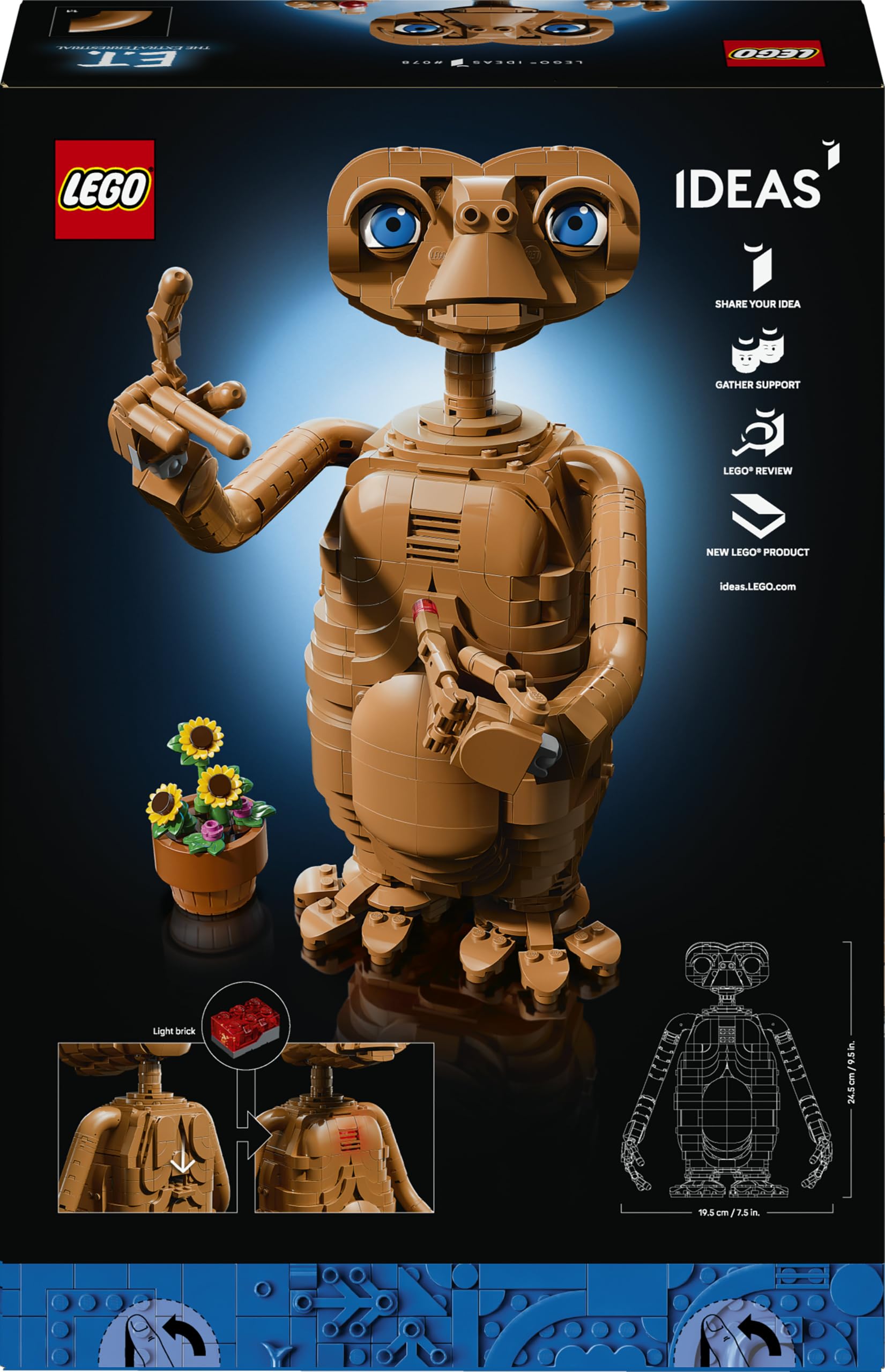 LEGO Ideas E.T. the Extra-Terrestrial - Kit di Modellismo per Adulti con Personaggio Alieno, Fiori Finti in Vaso e Mattoncino Luminoso - Regalo per gli Appassionati di Film e di Fantascienza - 21370