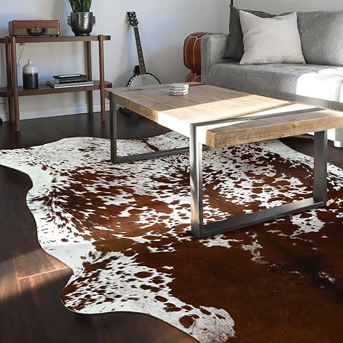Miniatura 4 de Alfombra de piel de vaca 5.2 x 6.3 pies, piel de vaca duradera con respaldo antideslizante, piel de vaca sintética espesada y elástica, para