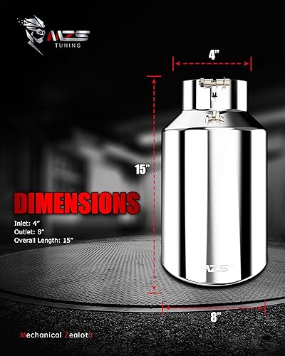 Vista 16 de MZS Punta de escape, acero inoxidable 5 "entrada 8 "salida 15" longitud escape escape escape universal ángulo inclinado corte