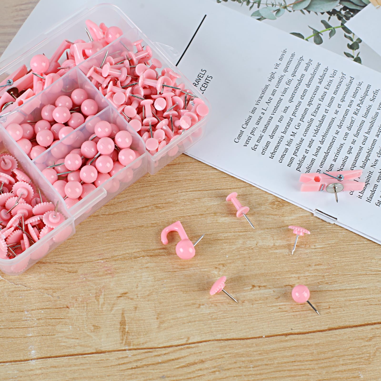 Utron Lot de 235 punaises transparentes, punaises pour le pouce, punaises pour tableau d'affichage, mur, tableau en liège, punaises roses pour le pouce (5 styles)