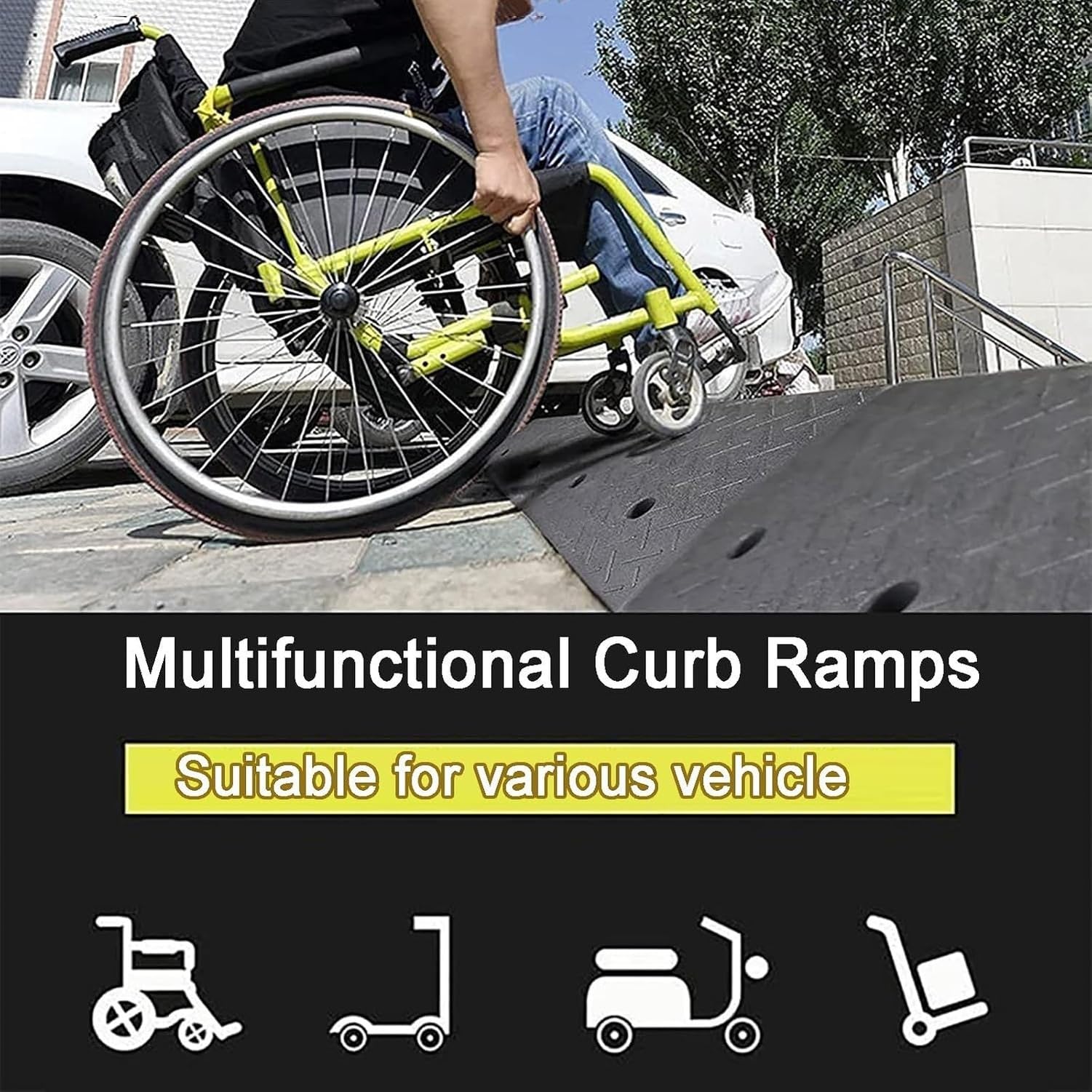 Rampa para Silla de Ruedas y Patinete, Caucho, Negro, H:16cm/6,3"