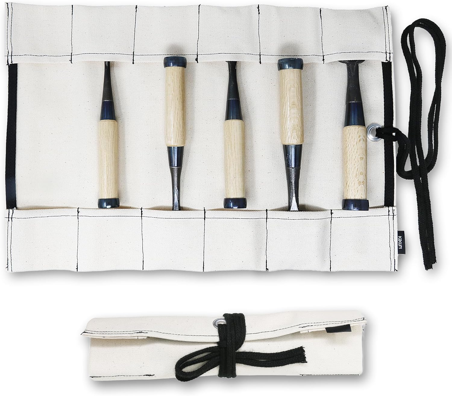 KAKURI Chisel Roll Up Pouch, Heavy-Duty Canvas, 12 Pockets Tool Roll Bag Carrying Case, Made in JAPAN