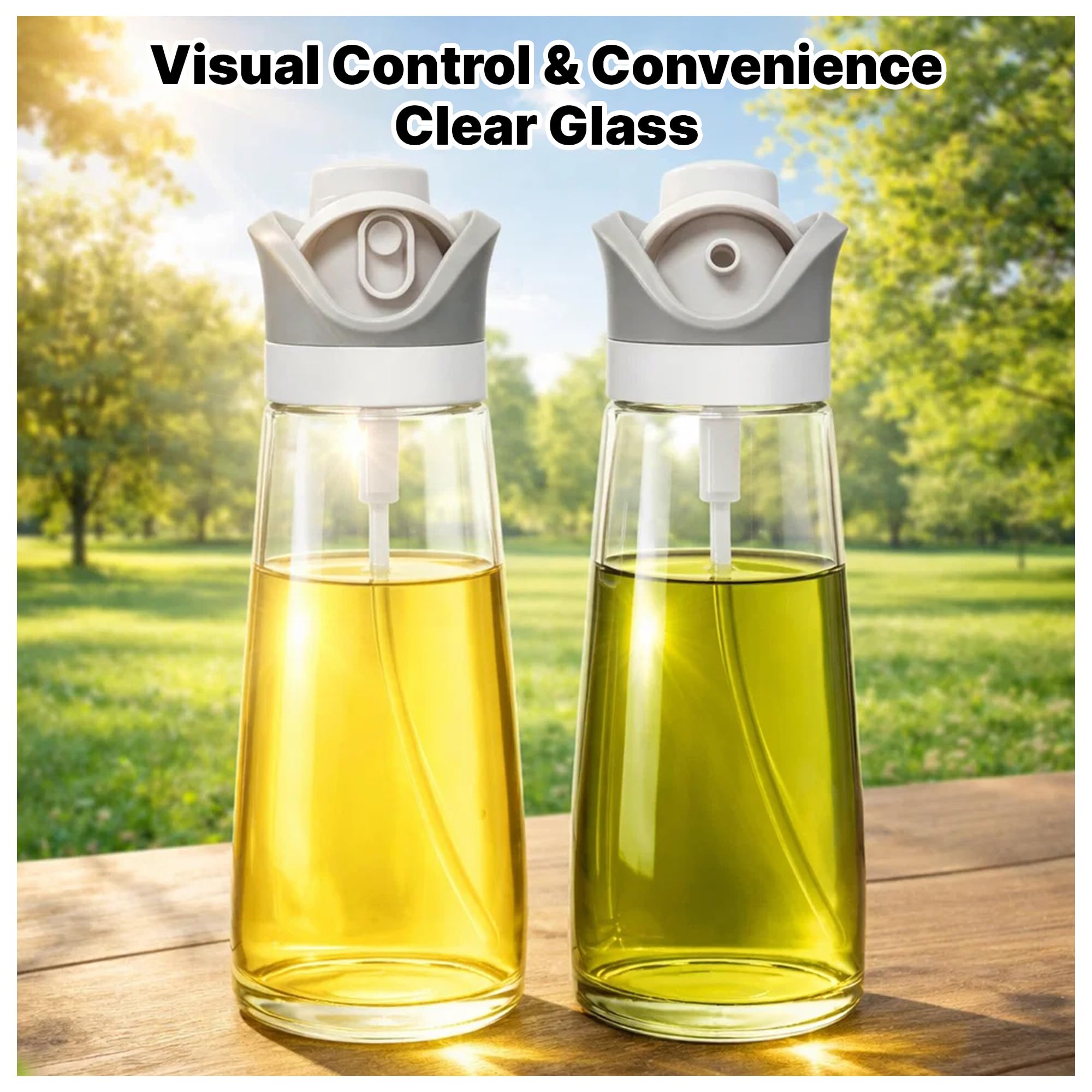 Dispensador de aceite 2 en 1 y botellas en aerosol, pulverizador de aceite de oliva de vidrio para cocinar, hornear, freidora de aire, ensalada y barbacoa, vertido controlado y pulverizador