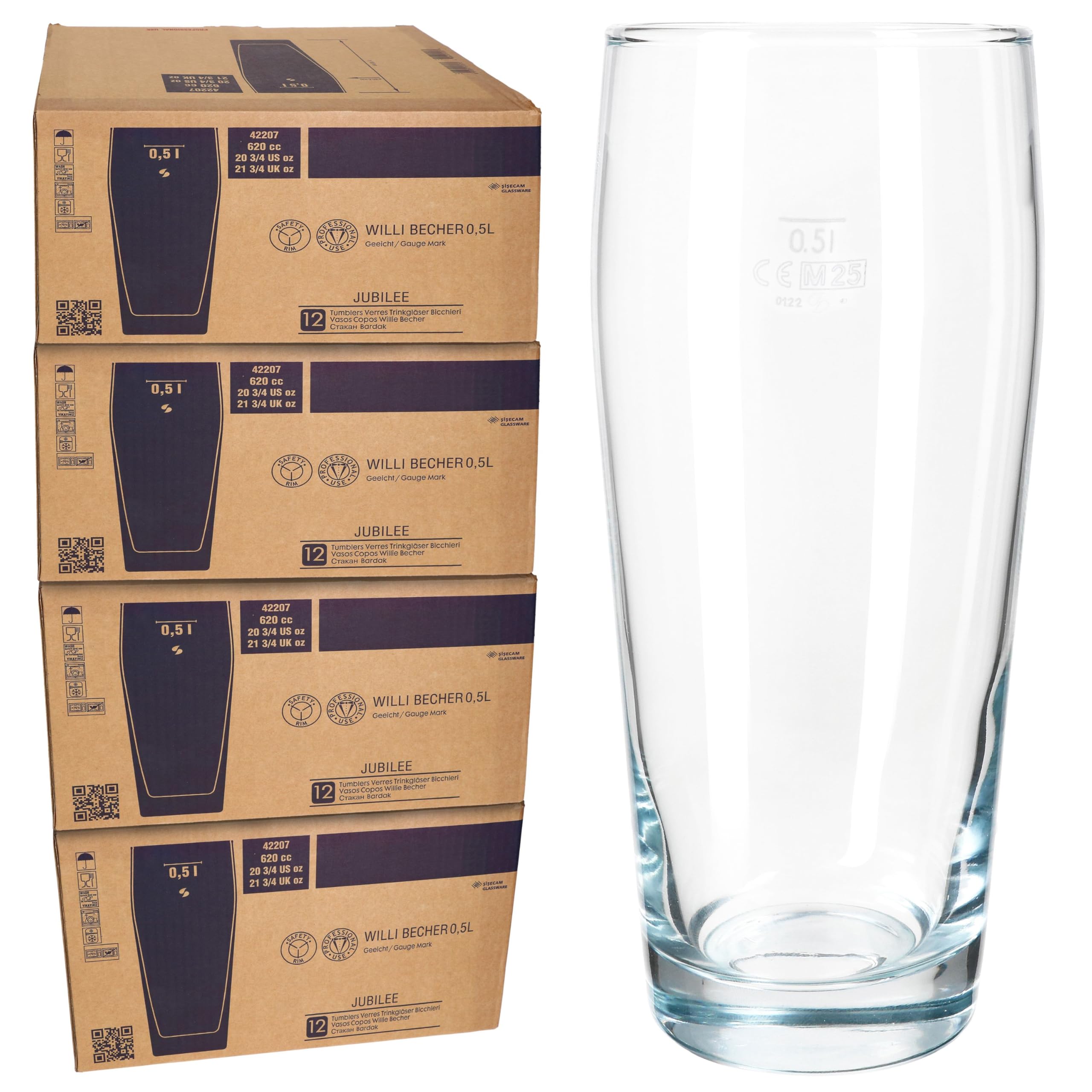 MamboCat 48er Set Willibecher 0,5 L geeicht I Biergläser aus klarem Glas mit Eichstrich I Trinkgläser für Bier, Wasser, Cocktails & Softgetränke ideal für Gastro, Bars & Restaurants