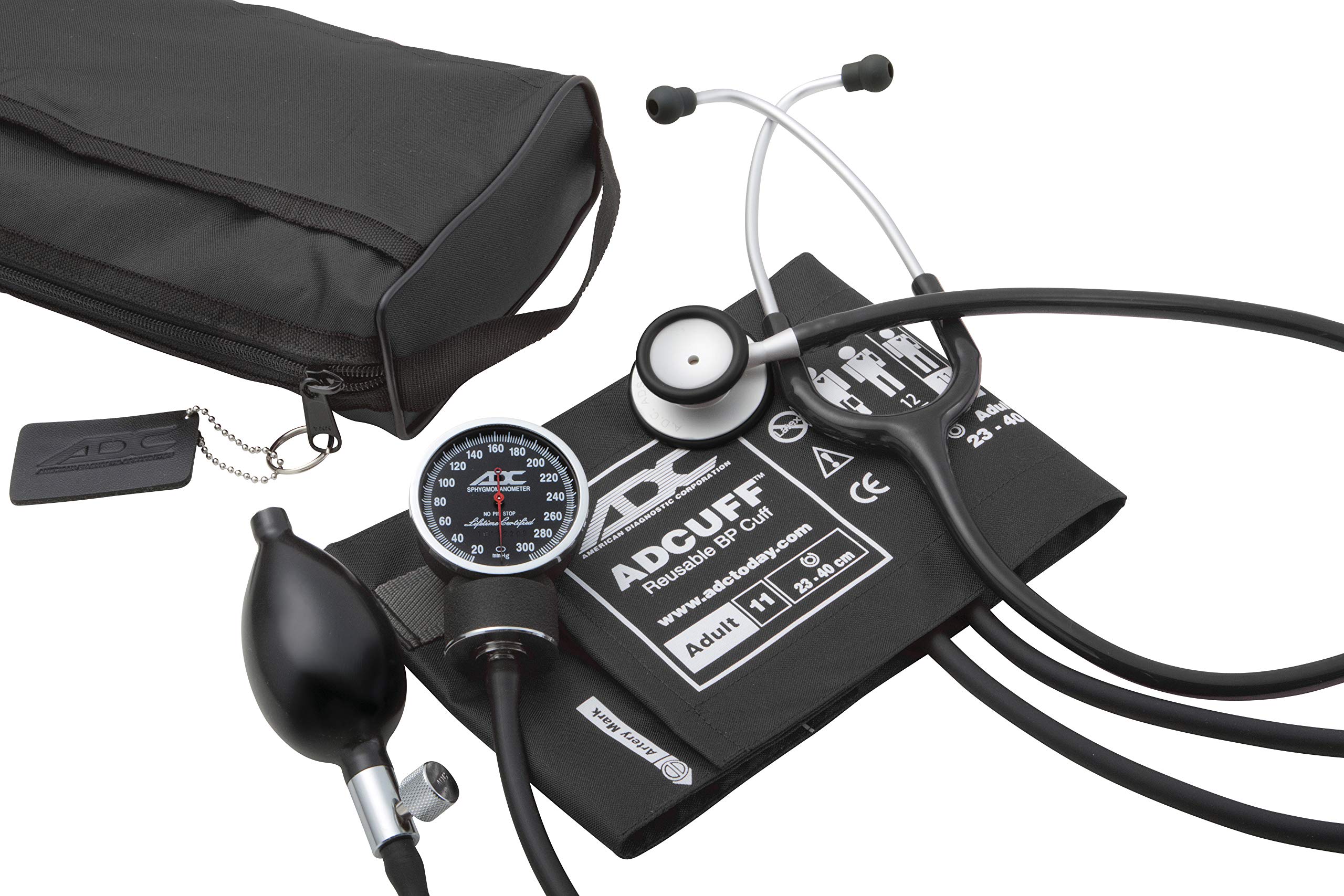 ADC Pro's Combo V Adult Pocket Aneroid/Scope Kit with Diagnostix 720 Blood Pressure Sphygmomanometer, Adscope-Lite 619 Lightweight Clinician Stethoscope, and Matching Nylon Carrying Case, Black