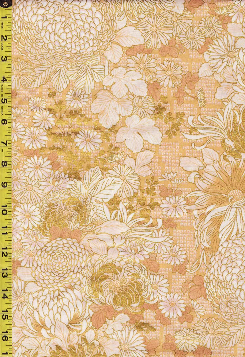 Asian Fabric - Robert Kaufman Imperial 18 - Compact Mums, Peonies & Daisies -SRKM-21199-133 - Gold - by The Half Yard
