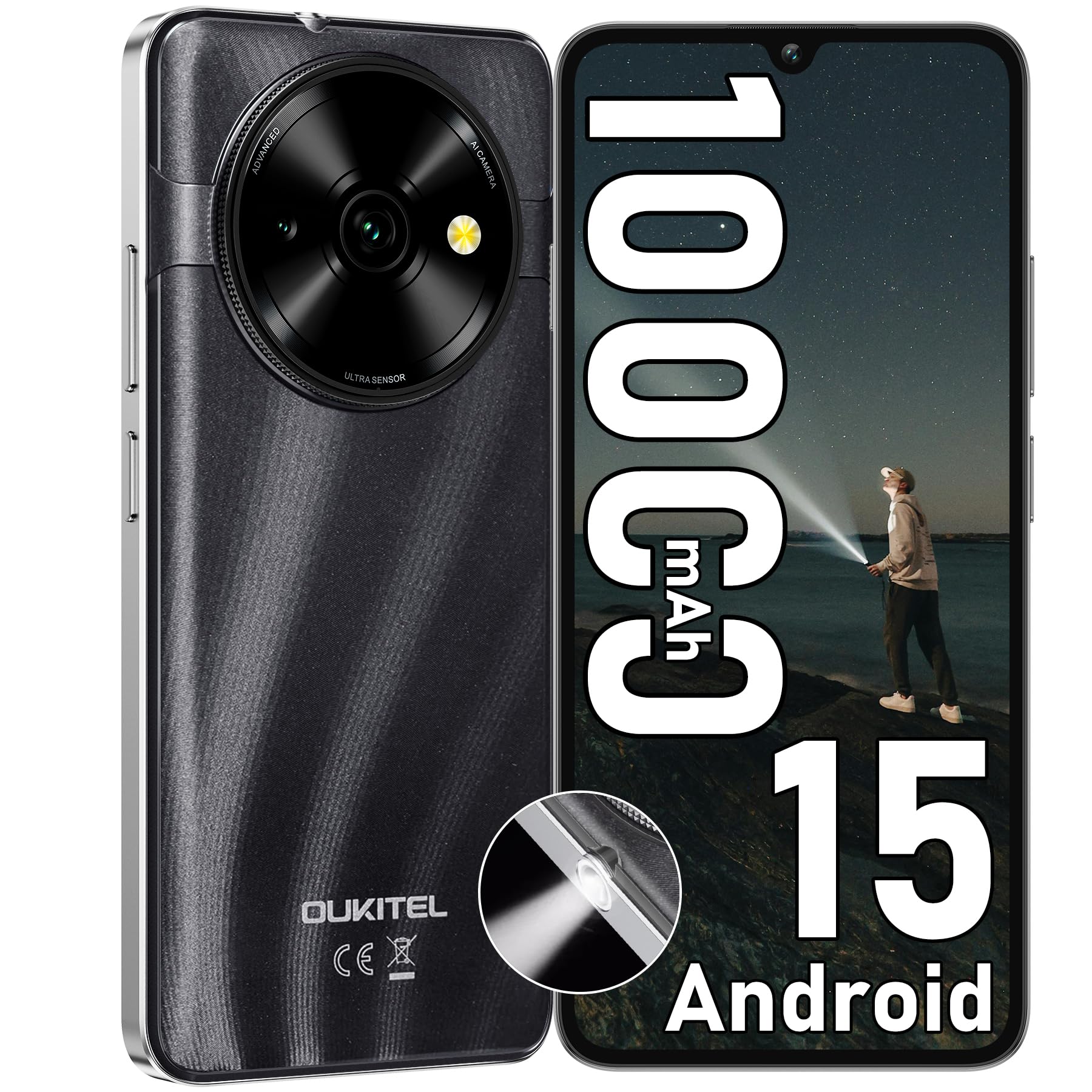 美品！ OUKITEL C59 10000mAh Android 15ブラック Amazon.com: OUKITEL C59 Android 15 Cell Phone Unlocked 2025