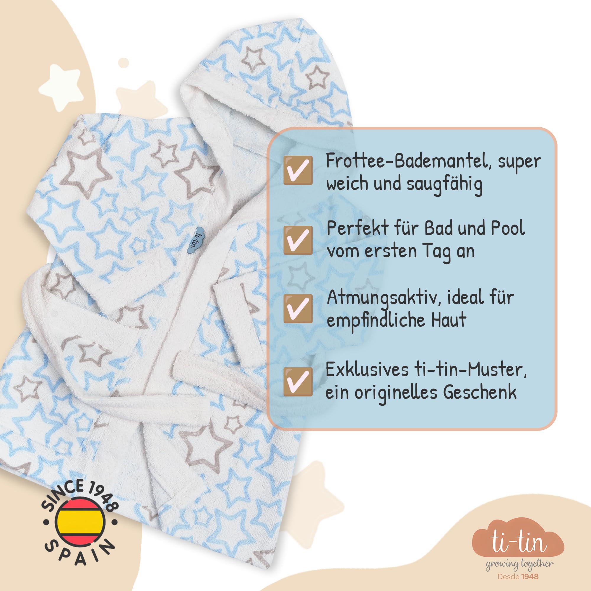 Ti TIN Bademantel Kinder, Baumwolle Frottee, Weich und Saugfähig, für Mädchen und Jungen, mit Kapuze Gürtel und Tasche