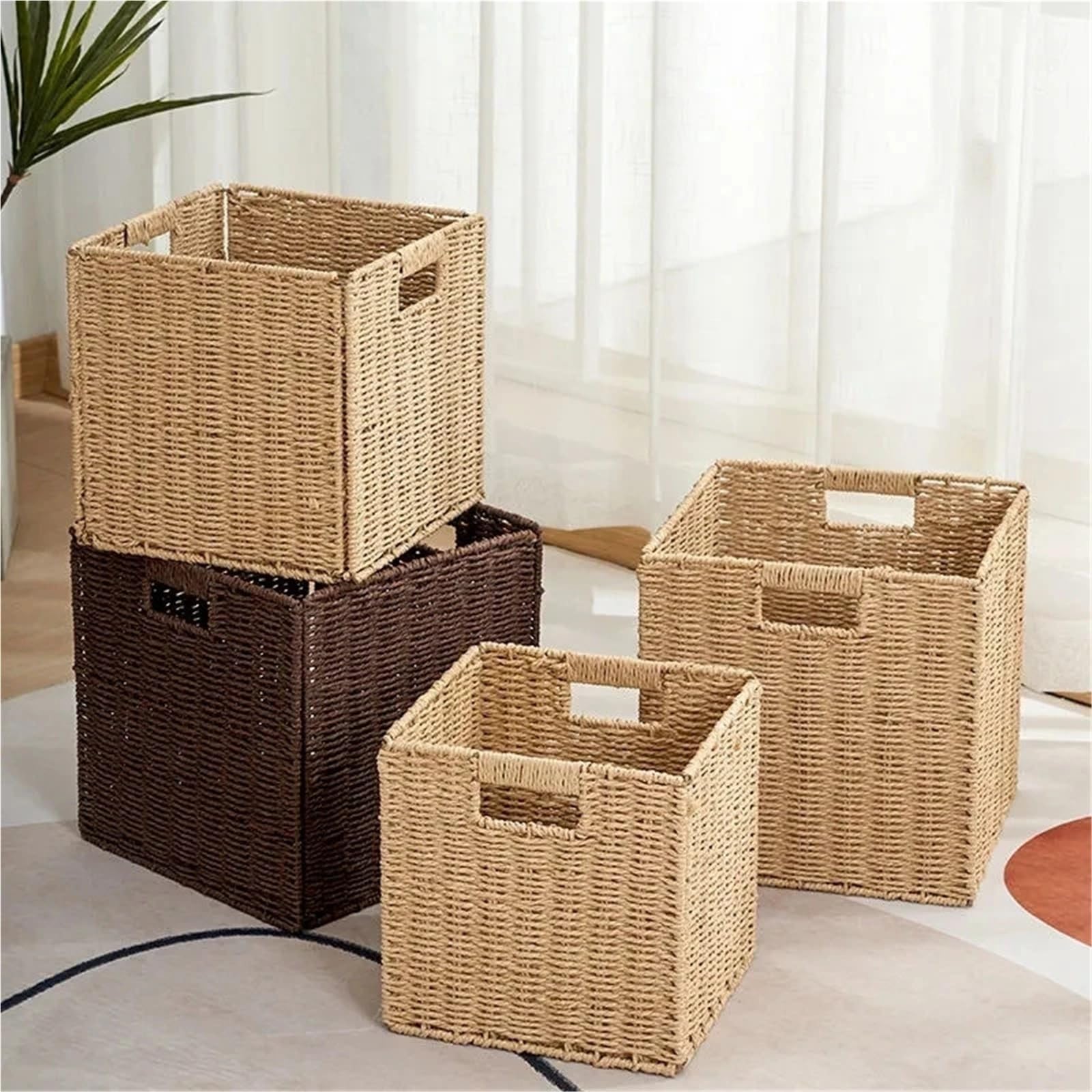 Scatola di stoccaggio in rattan tessuto, Scatola portaoggetti in paglia, cestino da picnic in rattan, dimensioni multiple(L)