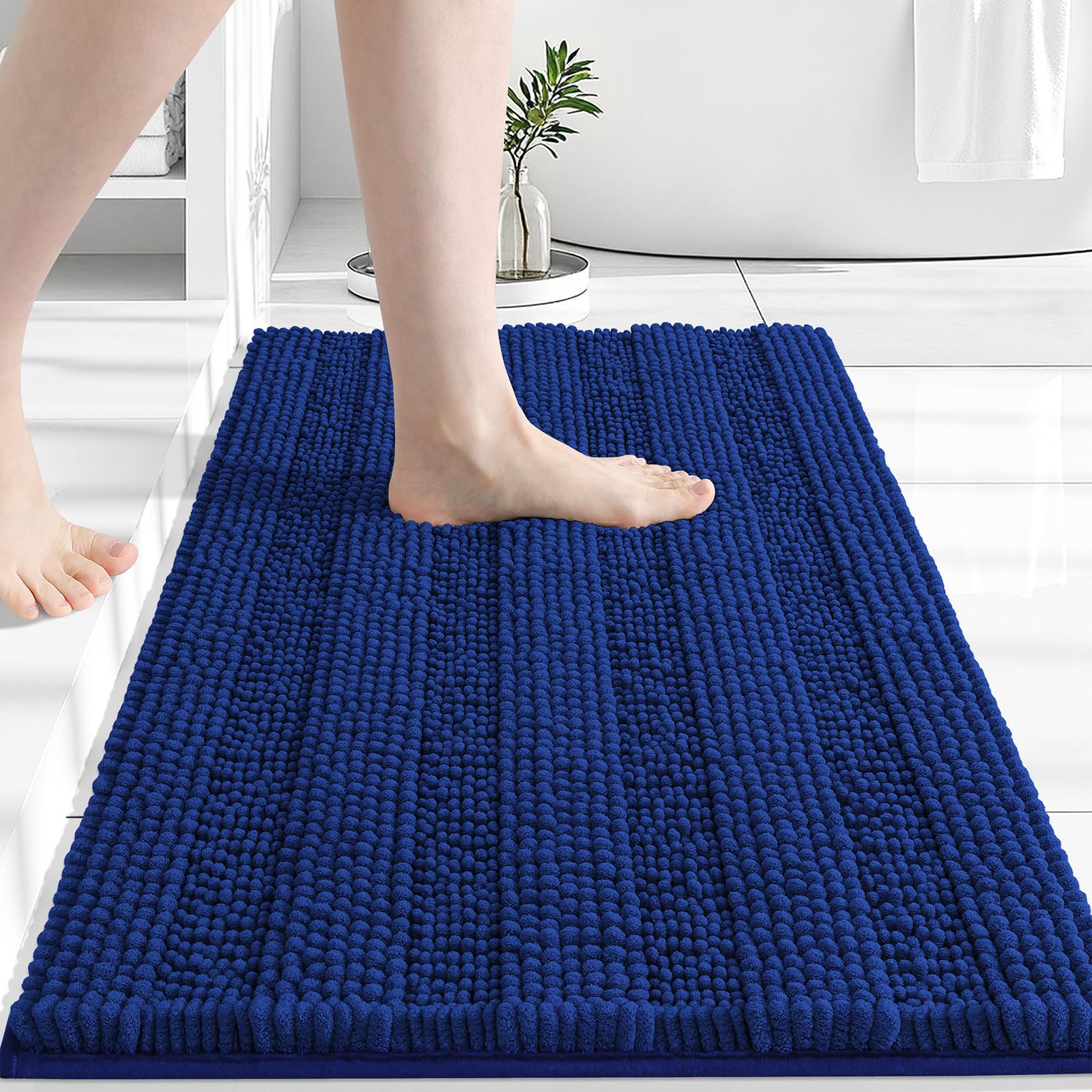 Grandaily Chenille Bathroom Rugs 30x20, Soft Bath Mats, Royal Blue