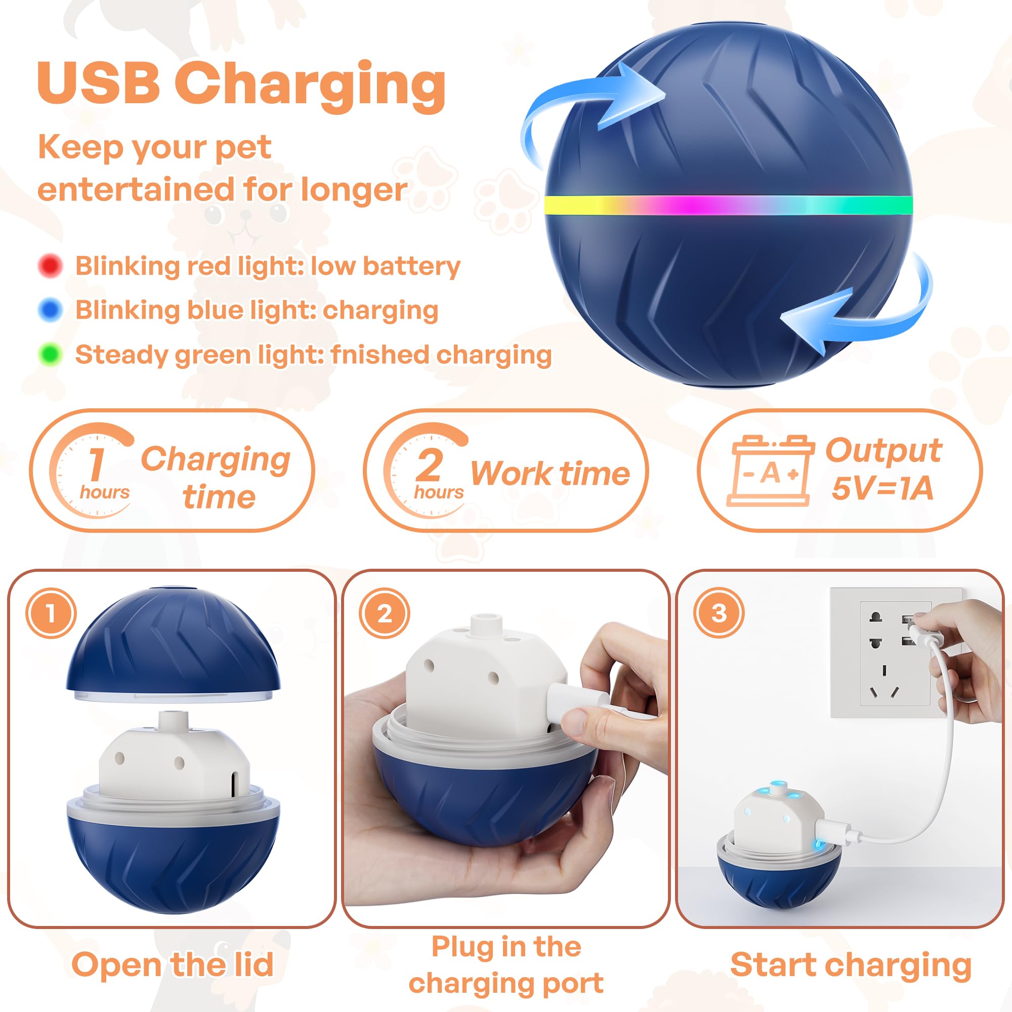 BXIHUR Interactive Dog Toys, Electric Dog Toy, Automatic Moving Dog Toy, Dust And Waterproof, Rechargeable - Image 4
