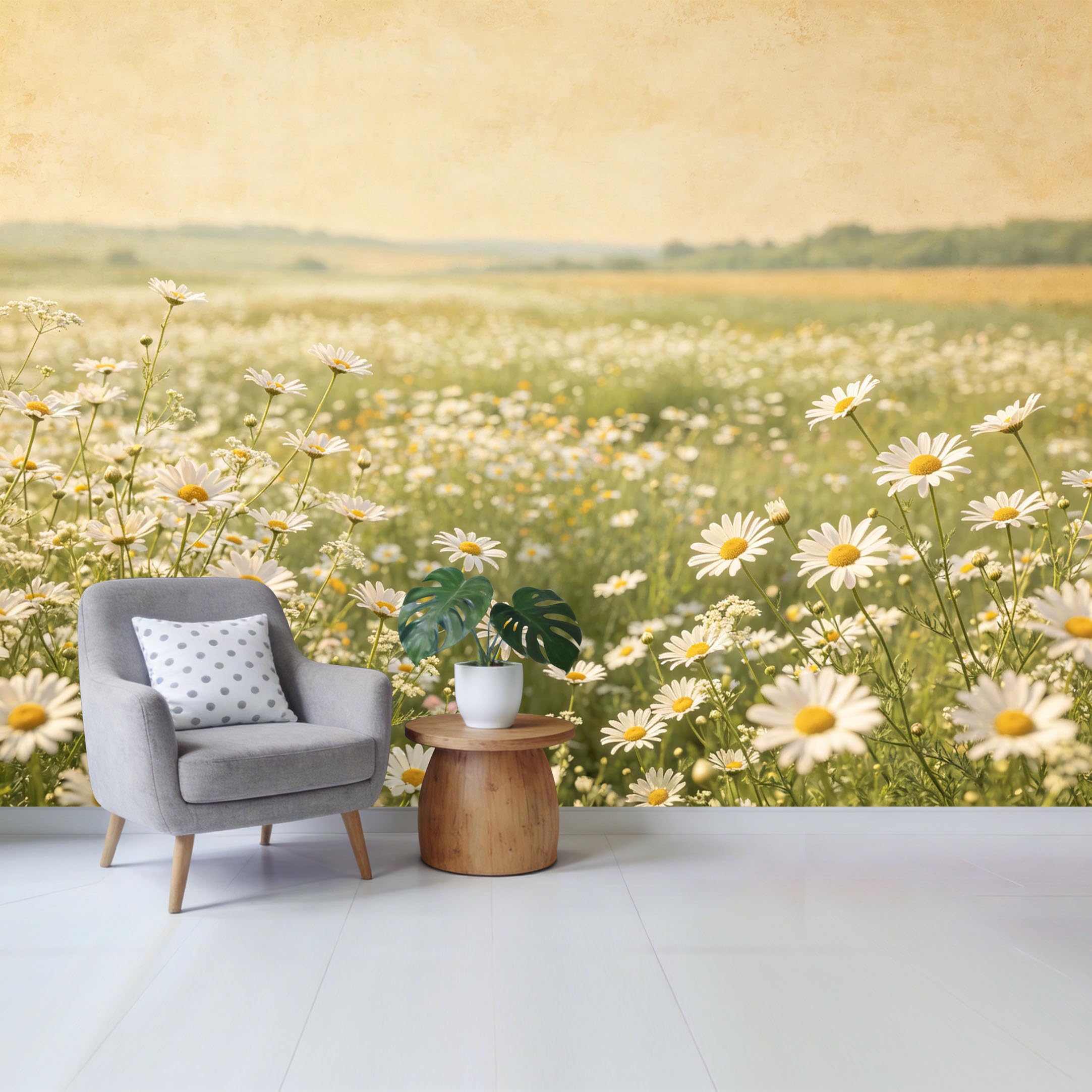 Qzlithotic Yq2605250865 Custom Size Wall Mural Vintage Botanical Daisy Field Landscape Sepia Tone Soft Sunlight Selfadhesive Wall Fabric Removable Wallpaper For Home Office Decor