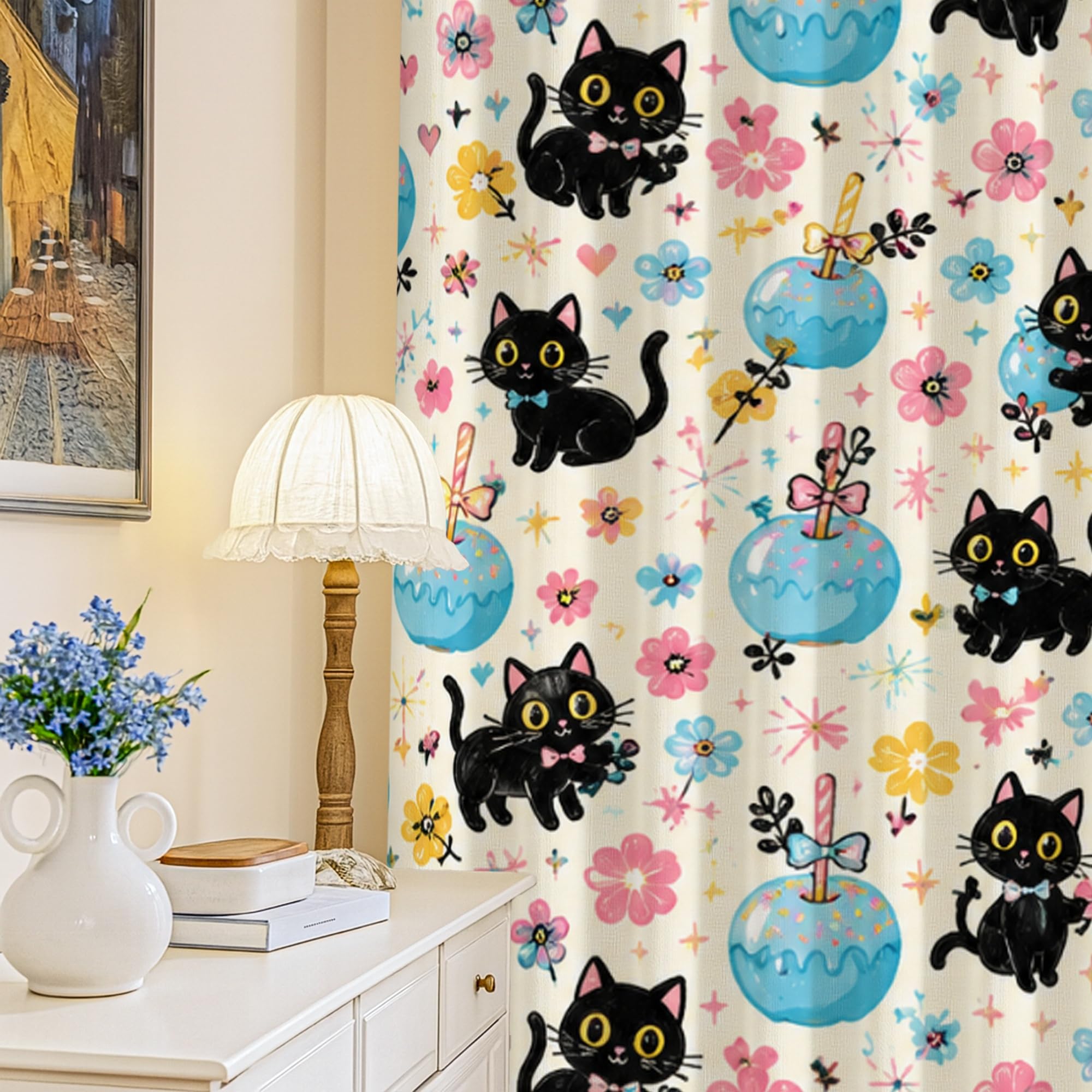 Rideau occultant de chambre d'enfant motif chat noir pour bien dormir