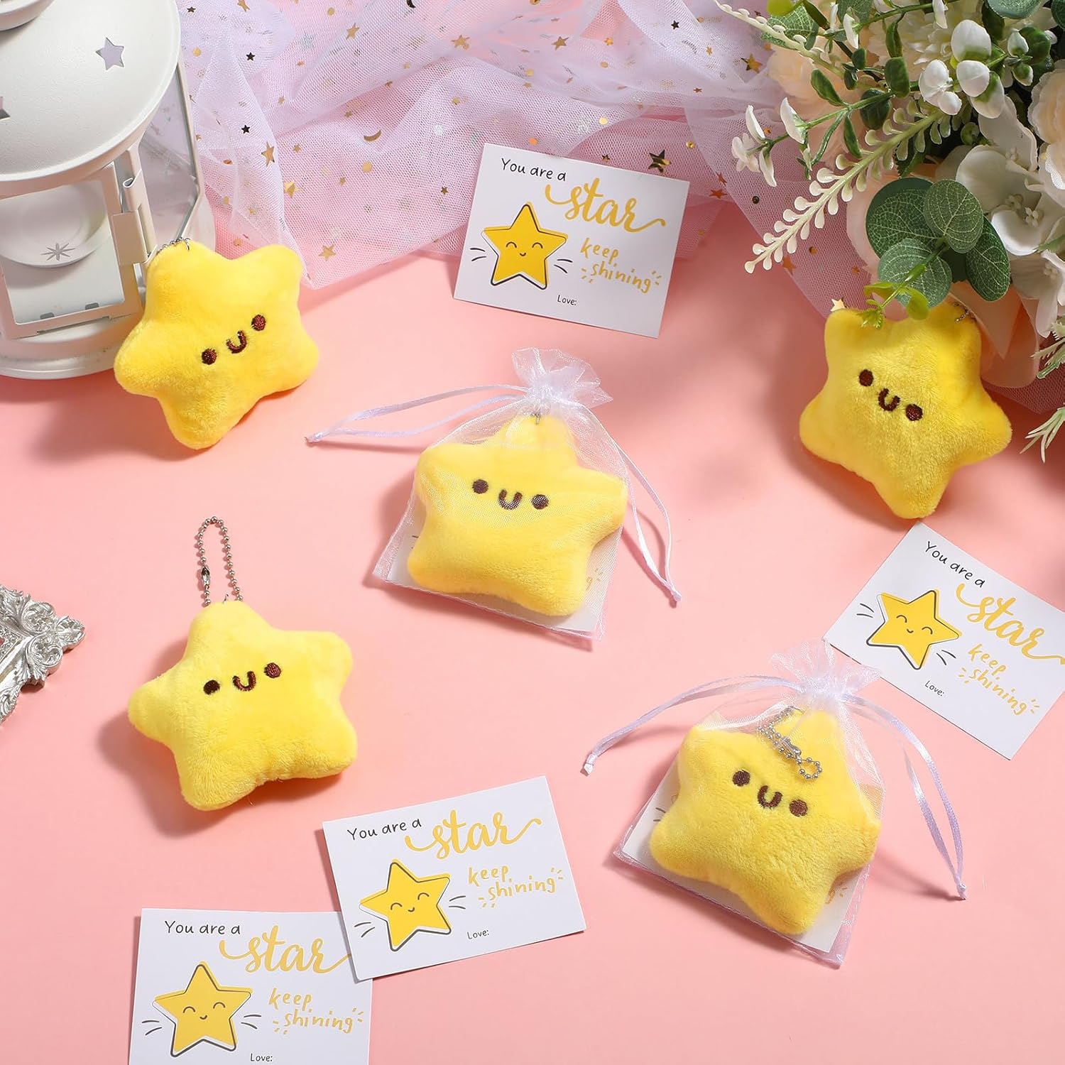 Tondiamo 25 Sets Star Plush Keychains Bulk with Cards Organza Bags image 5