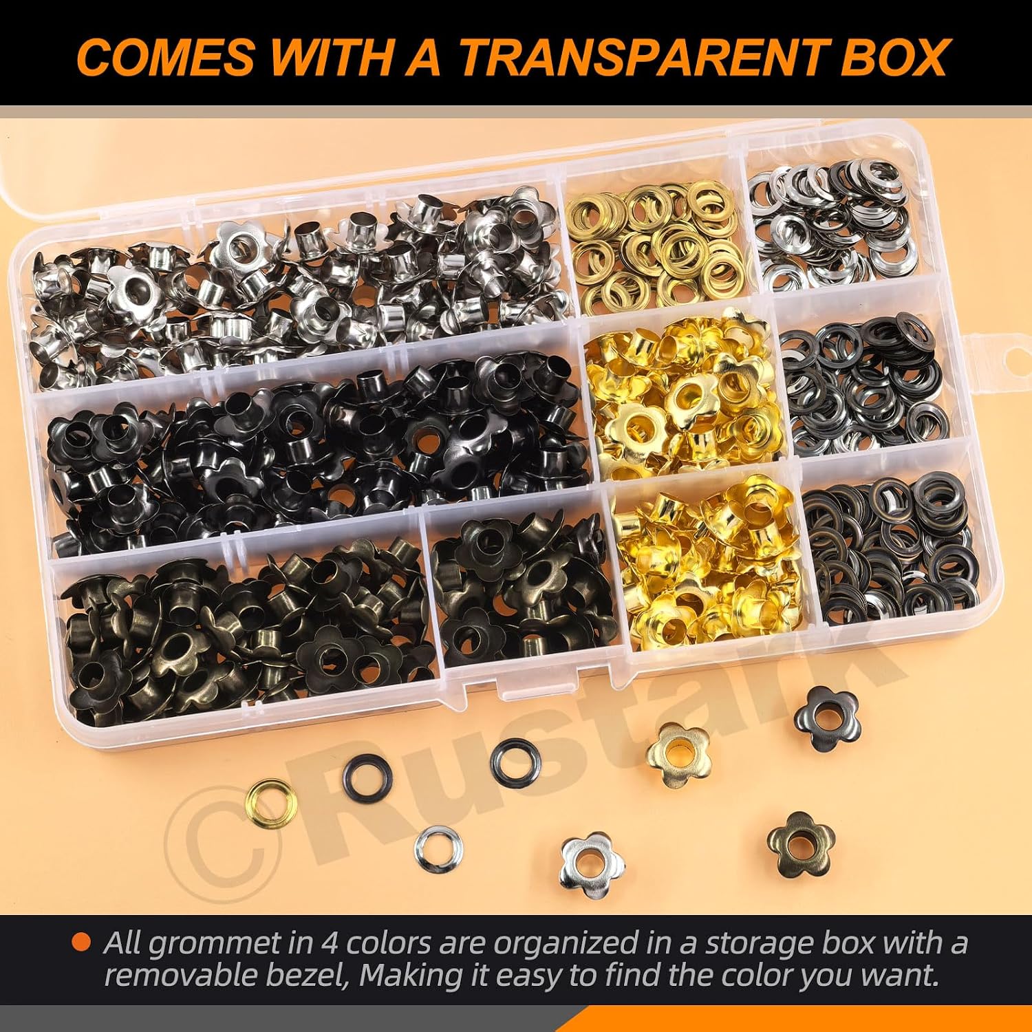 Rustark 320Pcs 4 Colors 5mm Flower Eyelet Grommets Assortment Kit Floral Metal Eyelets Grommets Flower Shaped Craft Eyelets Findings for Shoes Clothes Leather DIY Craft