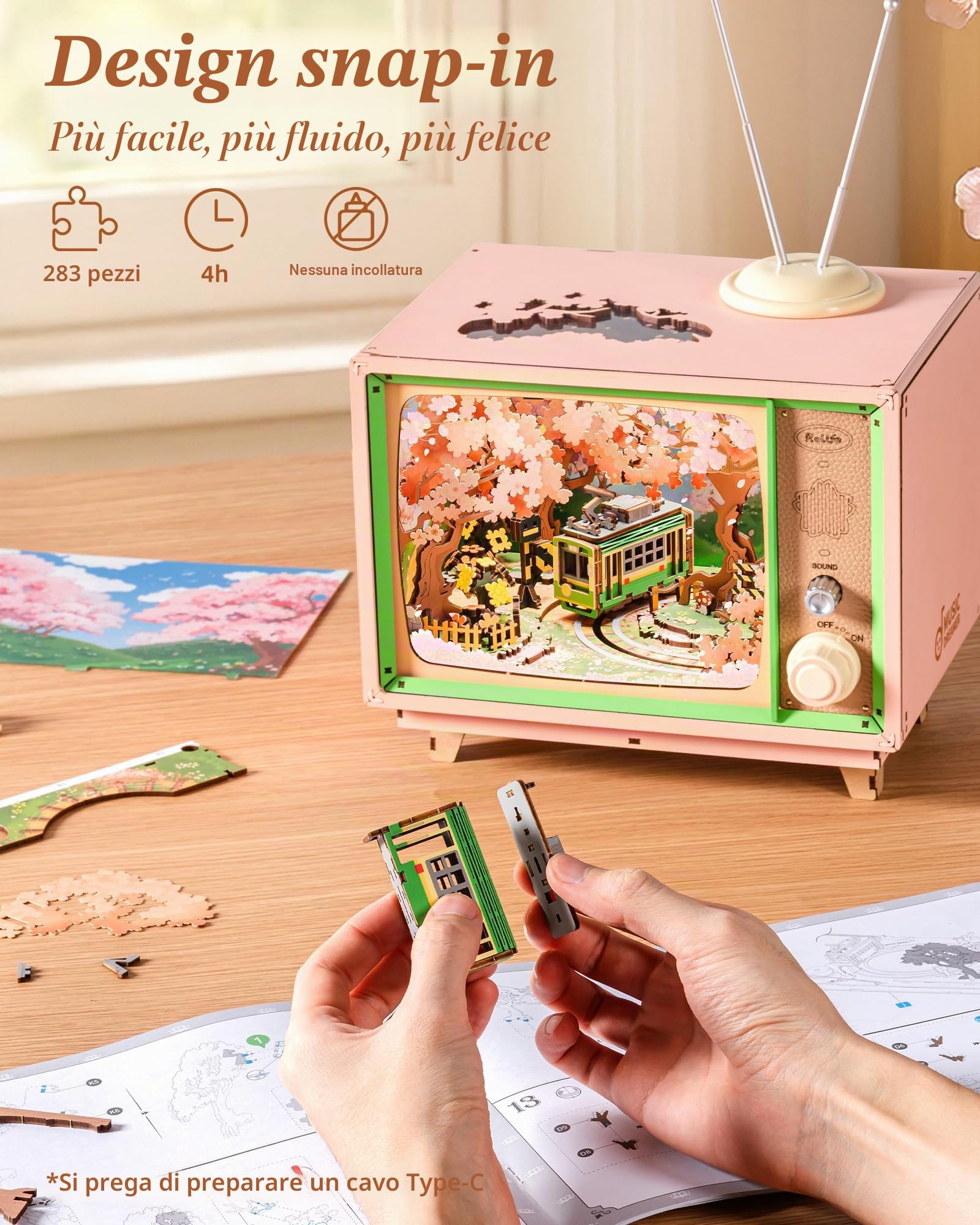 Rolife Kit Modello Carillon Viaggio da Sogno Sakura Casa in Miniatura con Scena di Fiori di Ciliegio Casa delle Bambole in Legno per Decorazione Regalo di Compleanno per Lei
