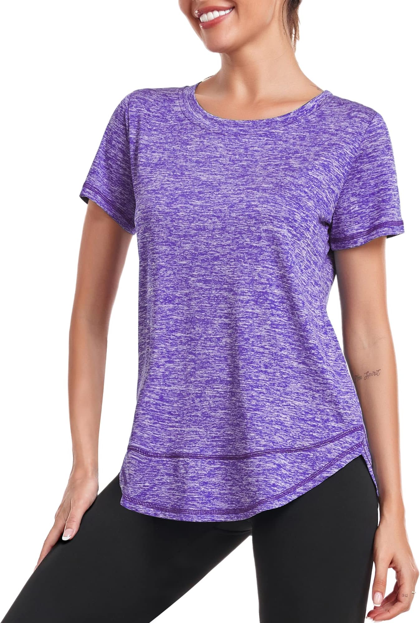 DeaviyaWomen's Sports T-Shirt Gym Tops, Short Sleeve Workout Casual Running Tops, Ladies Gym Yoga Sports Top, Crew Neck Fitness T-Shirts for Women, Loose Side Split Tee