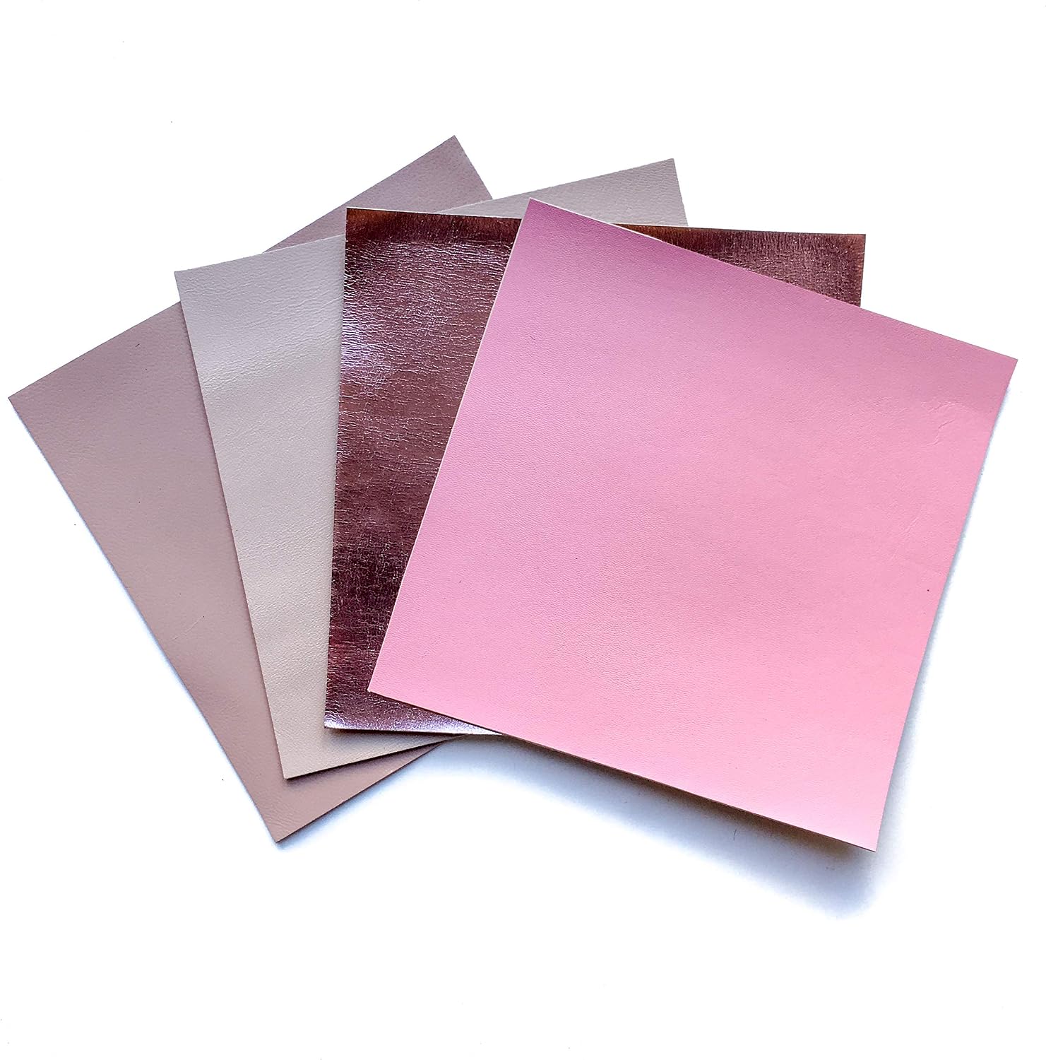 Pink Beige Leather Sheets for Crafts, 4 Light Pink Genuine Leather Pieces, 5 x 5 in / 12 x 12 cm, Leather Scraps for Jewelry Making, Sewing, DIY Crafts