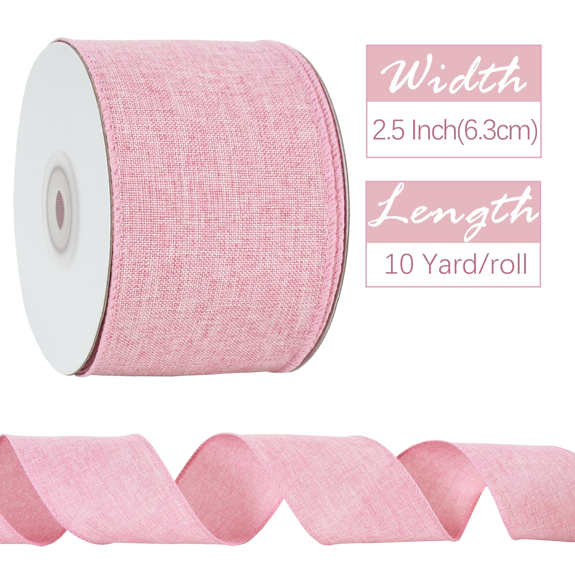 Natürliches Juteband, 6,3 cm, 9,1 m, rosa Stoffband für Handwerk, Kranzschleife, Geschenkverpackung, Hochzeit, Weihnachten, Party-Dekoration
