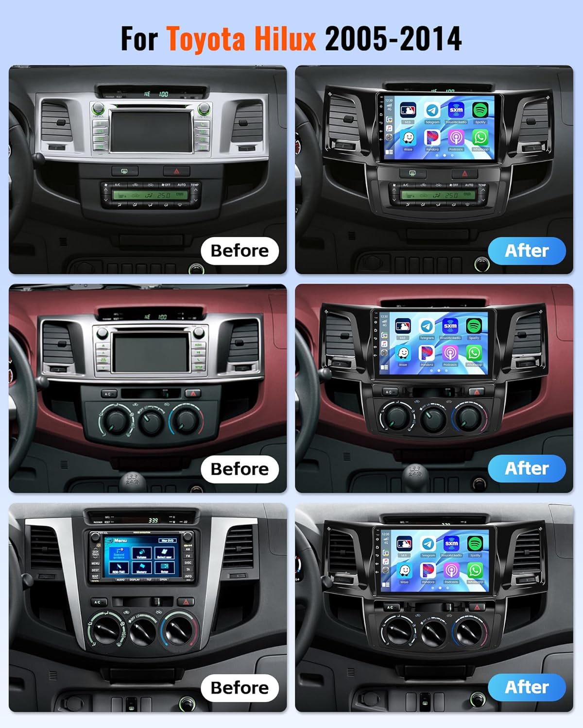 2+64GB Android 15 Car Radio for Toyota Hilux Vigo 2005-2014 Wireless CarPlay Android Auto, Realdio 9" Touch Screen Car Stereo with WiFi GPS Bluetooth EQ 26UI AHD Backup Camera MIC