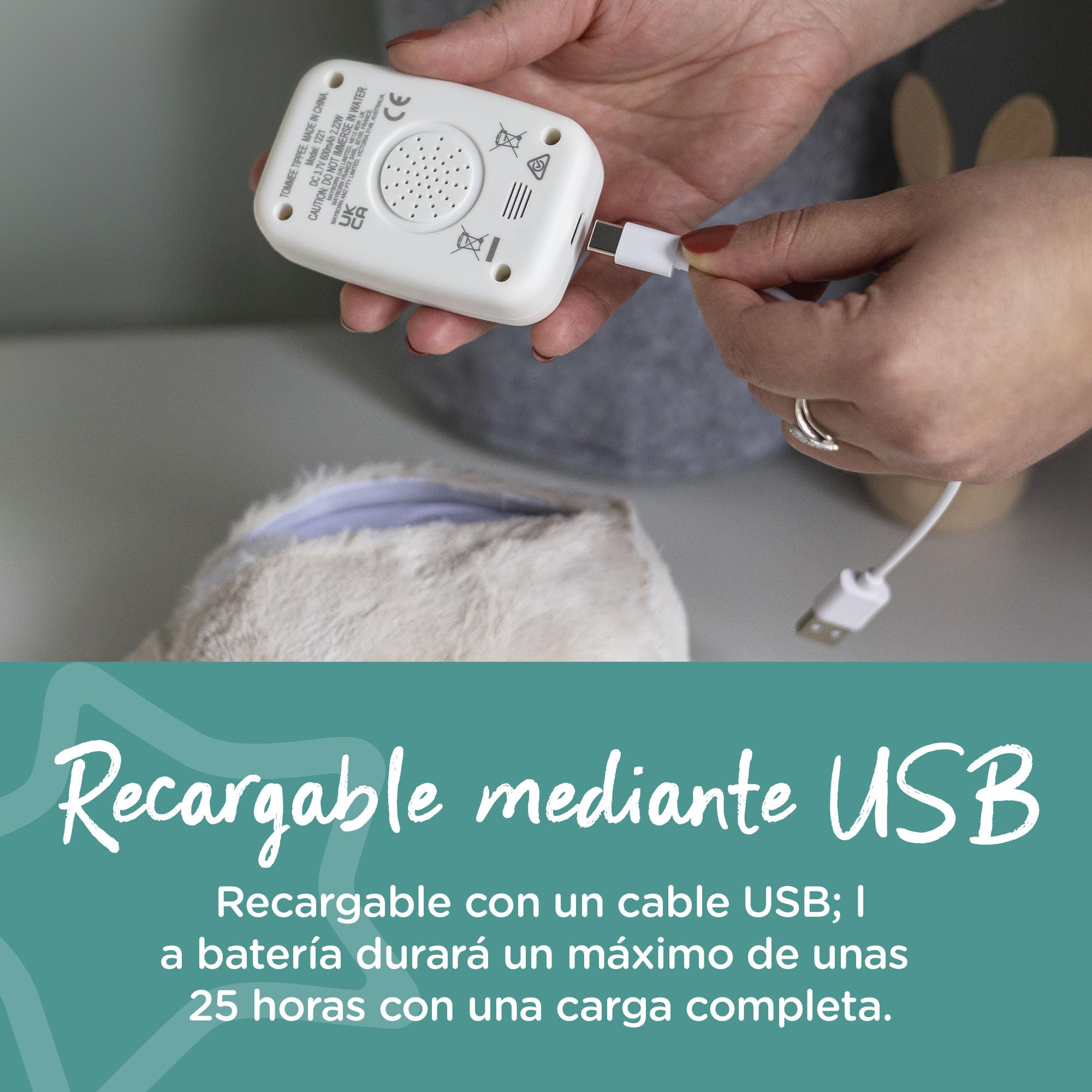 Tommee Tippee ausilio per il sonno da viaggio Mini OllieGufo, dispositivo per il rumore bianco, ricaricabile tramite USB, durata della batteria 72 ore, lavabile in lavatrice