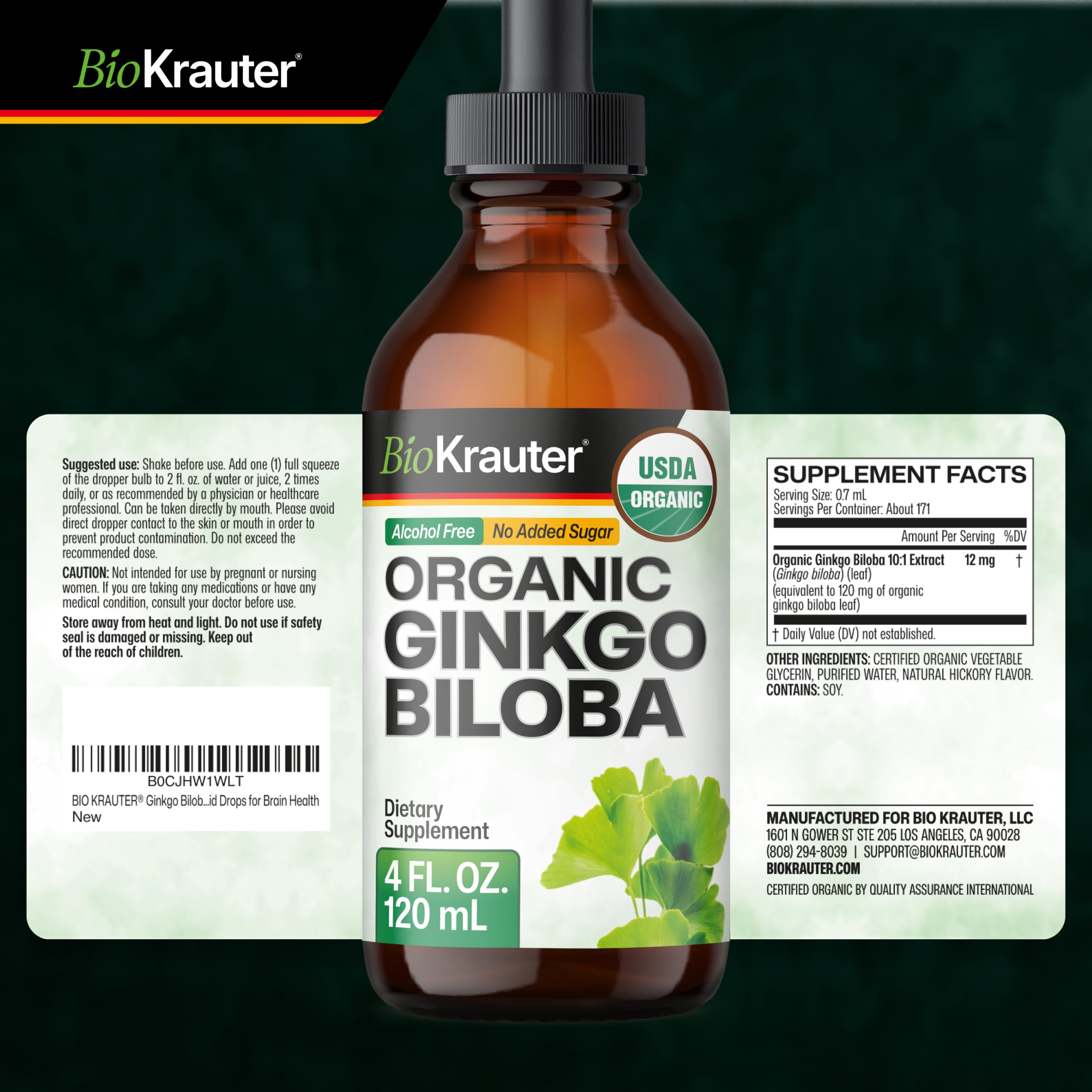 USDA Organic Ginkgo Biloba for Brain Support, Calm & Focus - 4 Fl.Oz — Amazon image 9