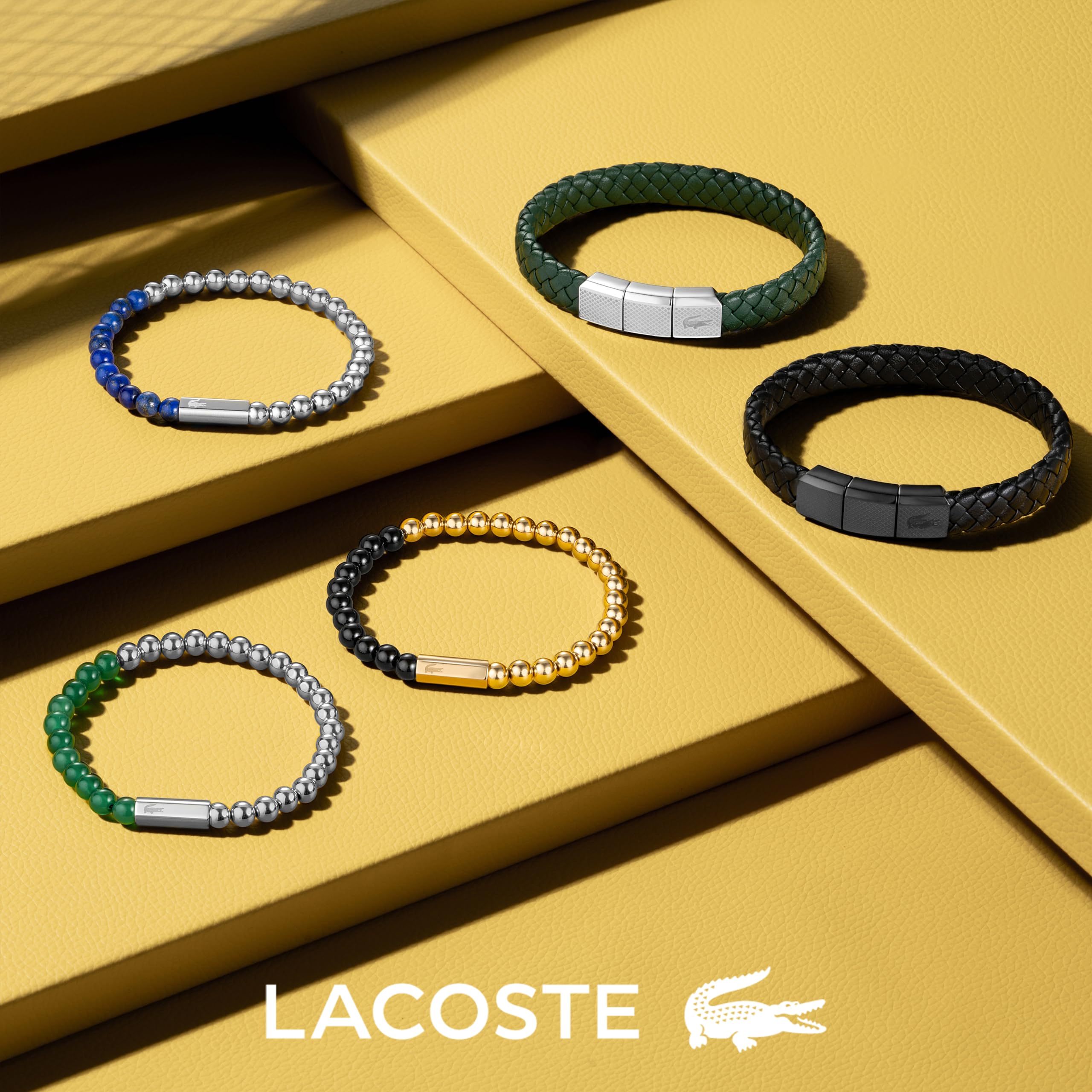 Lacoste Herren Lederarmbänder Kollektion ROKEL aus Geflochtenem Leder mit Poliertem Magnetverschluss – Erhältlich in Grün oder Schwarz