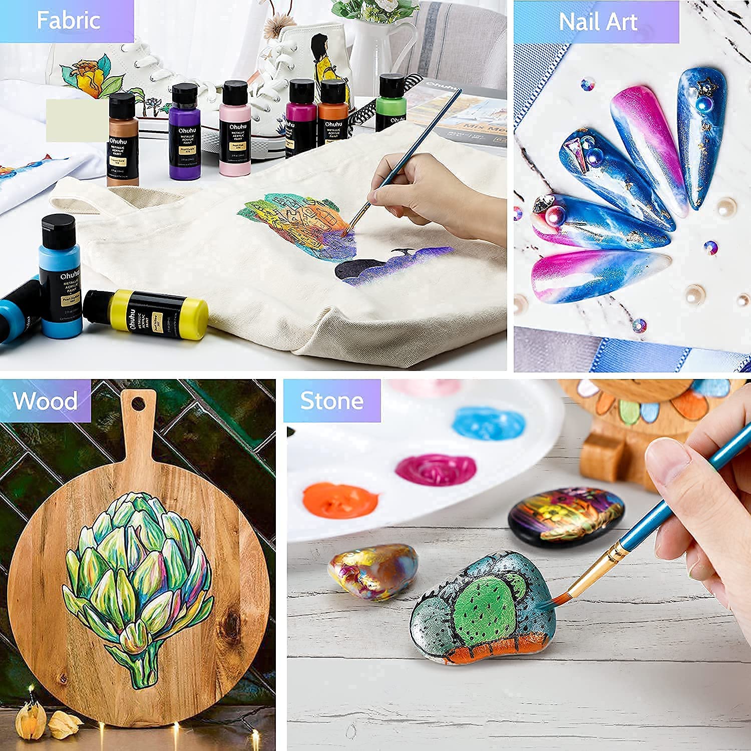 Buy Metallic Acrylic Paint Set, Ohuhu 24 Metallic Colours(59ml, 2oz