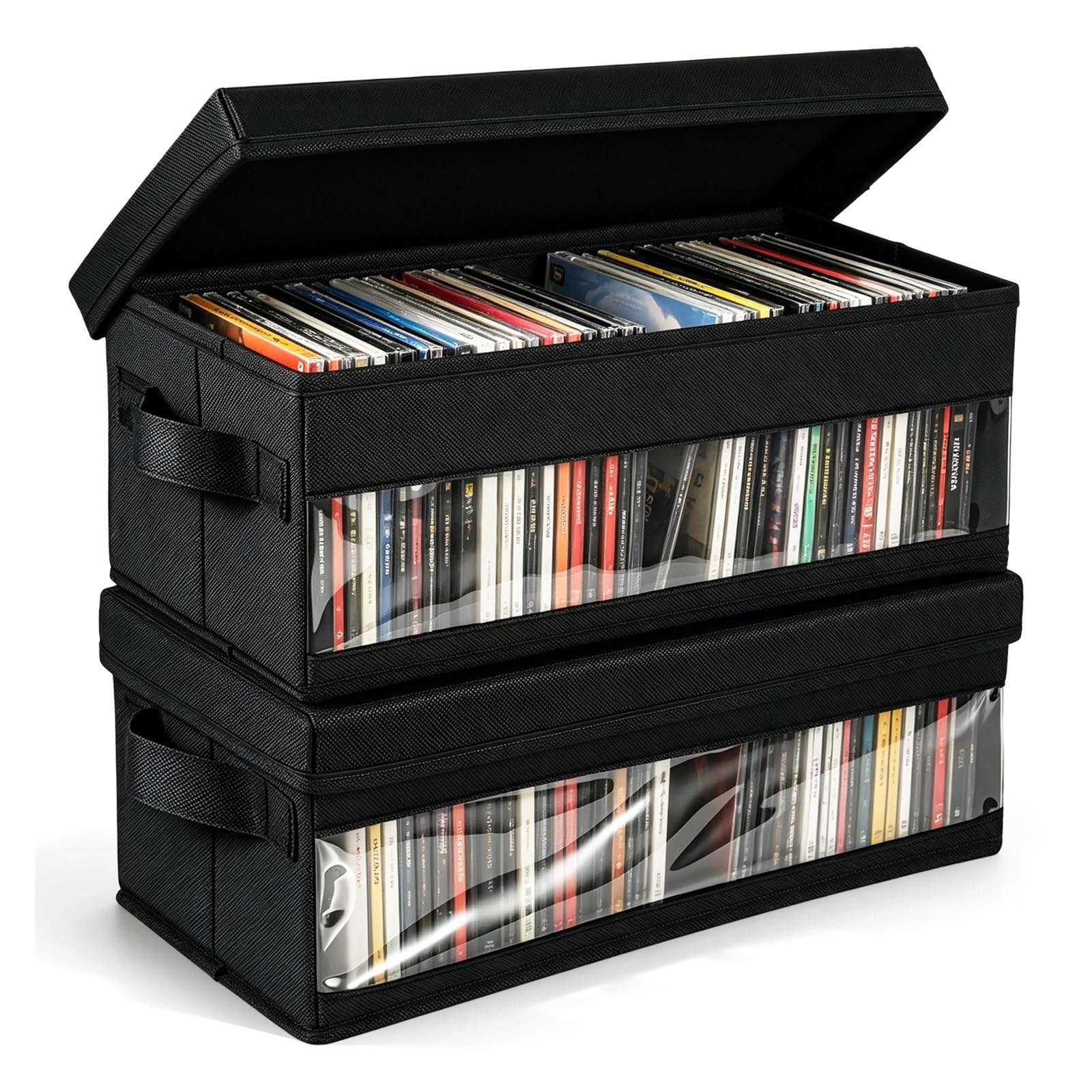 Scatola Di Immagazzinaggio for CD Da 2 Pezzi Confezione for Pieghevole Grande Capacità Custodia for Portatile In Tessuto Non Con Finestra E Maniglia for for Auto Per Album