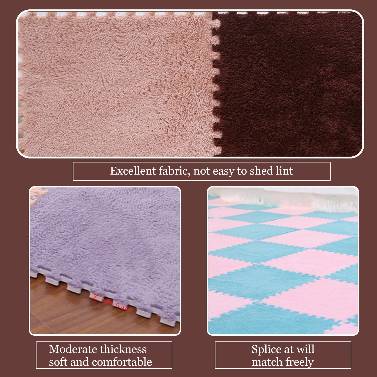 Splice Interlocking Carpet 18 Tappetini in Schiuma di Peluche, Tappetini Puzzle in Schiuma ad Incastro Quadrati, Piastrelle per tappeti Soffici, per la Decorazione della,White+gray-60x60cm