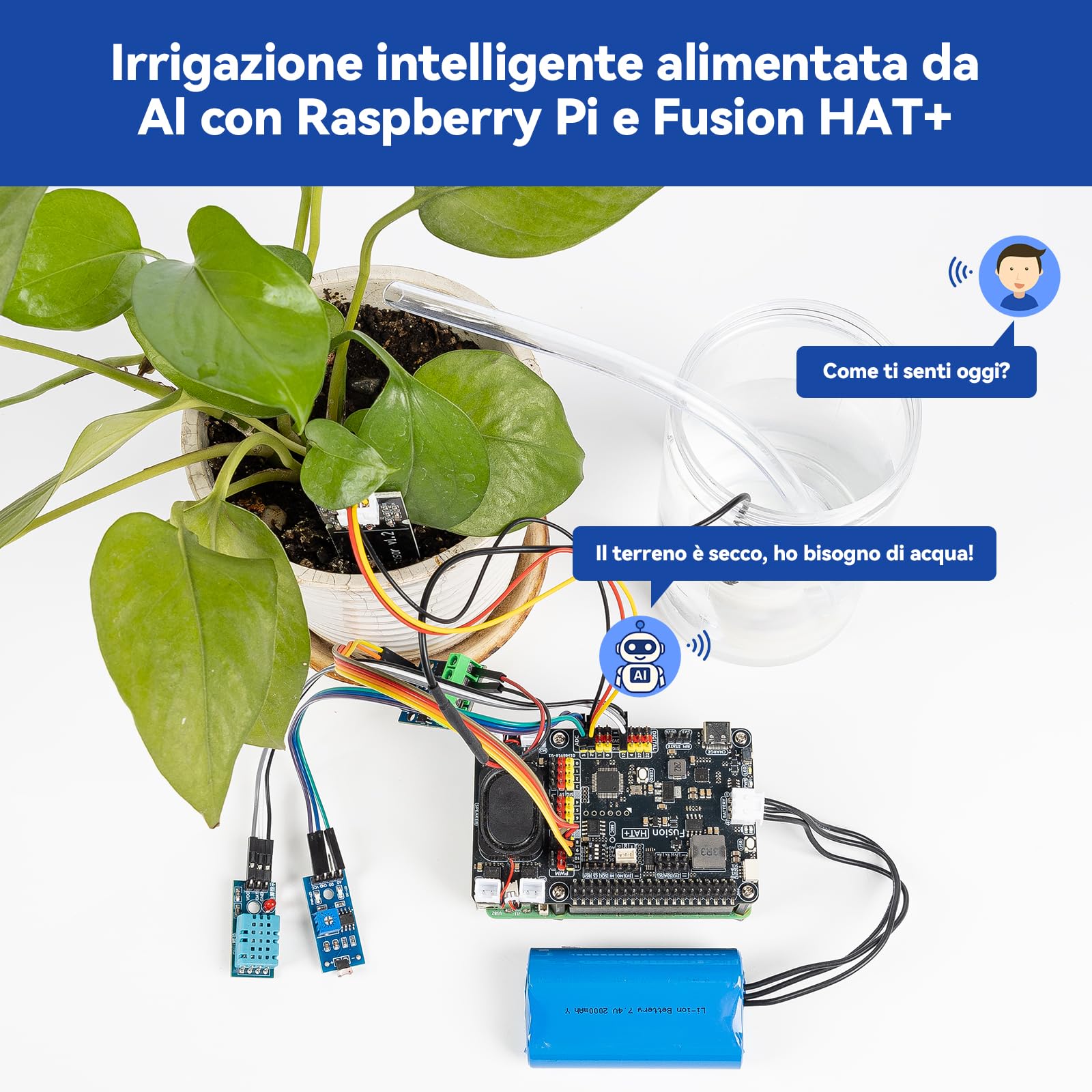SunFounder Fusion HAT+ scheda di espansione per Raspberry Pi5/4/3B+/Zero 2W,batteria ricaricabile,4 driver motori DC, 12 servo PWM,ADC,altoparlante e microfono,compatibile con AI LLMs(ChatGPT/Gemini)