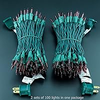 Vista 7 de Luces de Navidad incandescentes en tira con cable en verde.