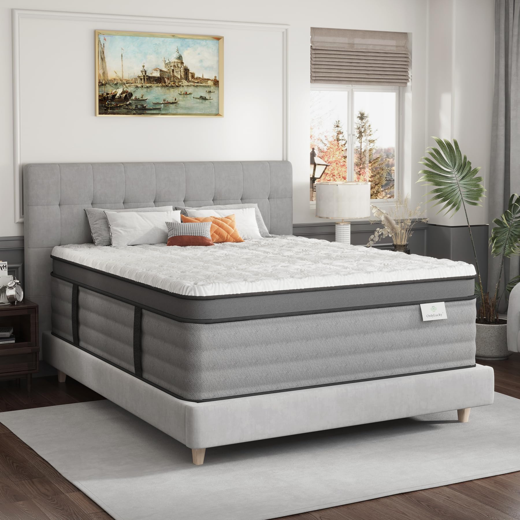 Onlylucky Queen Mattress 14 Inch, Firm Queen Size Mattresses in a Box with Cooling Gel Memory Foam & Pocket Springs for Heavy People, Edge Support, Back Pain Relief, Fiberglass-Free, CertiPUR-US