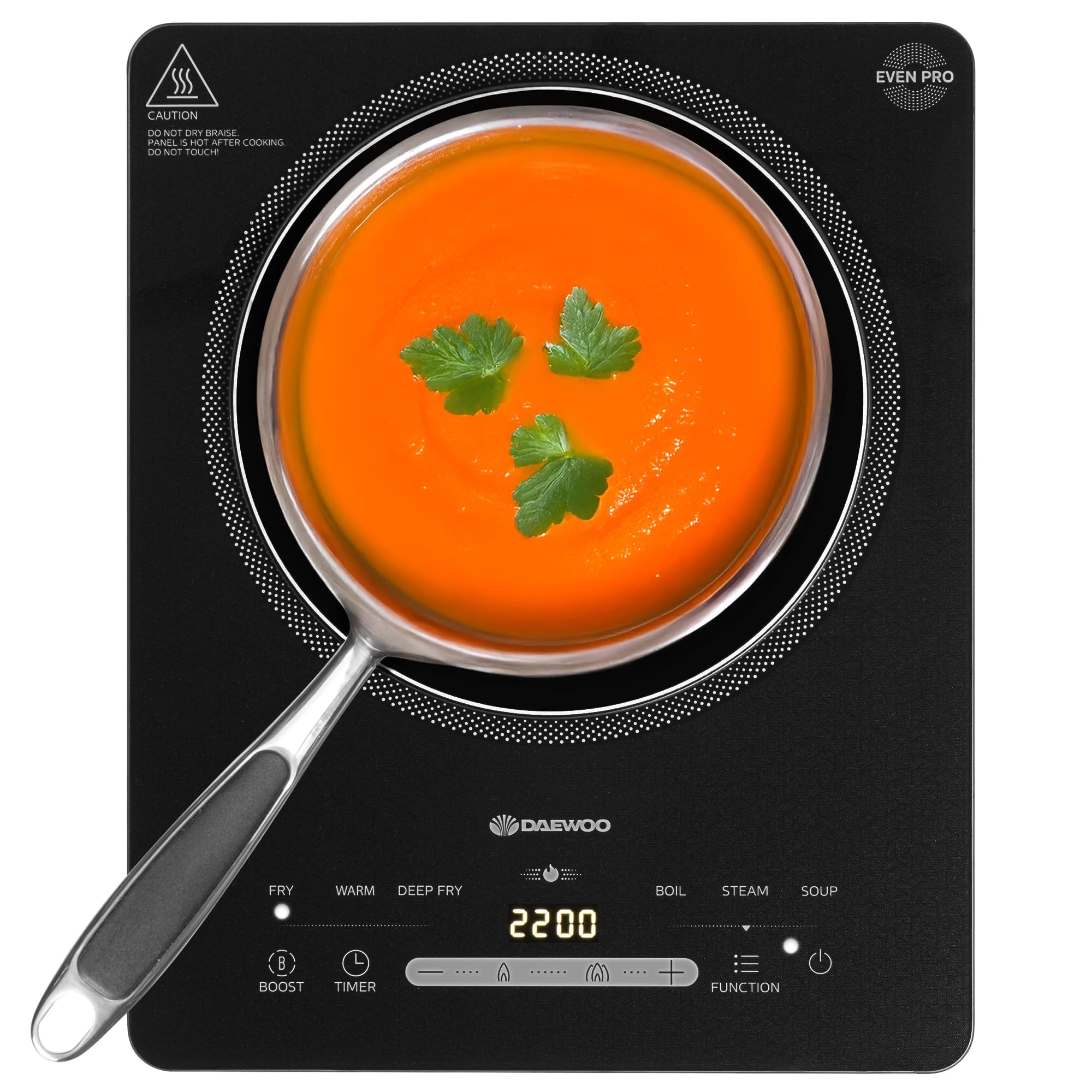 Daewoo 2200W Portable Single Induction Hob โ Convenient Electric Cooktop for Use With Induction-Suitable Pans, 6 Presets, LED Controls & Timer