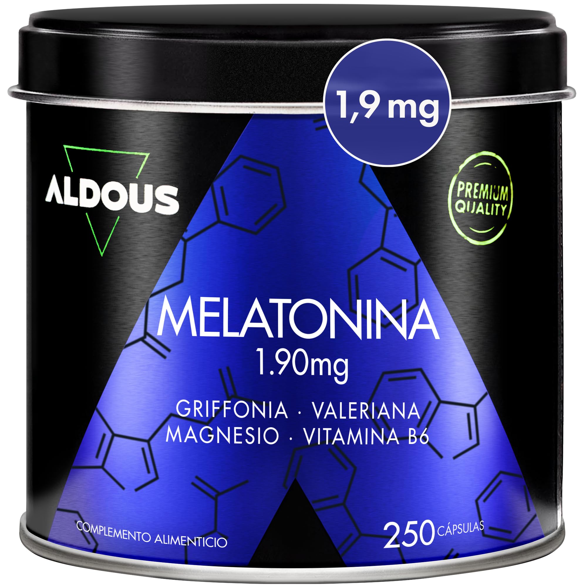 Melatonina Pura 1,9 mg con Magnesio - 250 Cápsulas para +8 meses - Pastillas para dormir bien - Ayuda a conciliar el sueño profundo - Insomnio, Cansancio - Con 5HTP, Valeriana, Vitamina B6 - ALDOUS