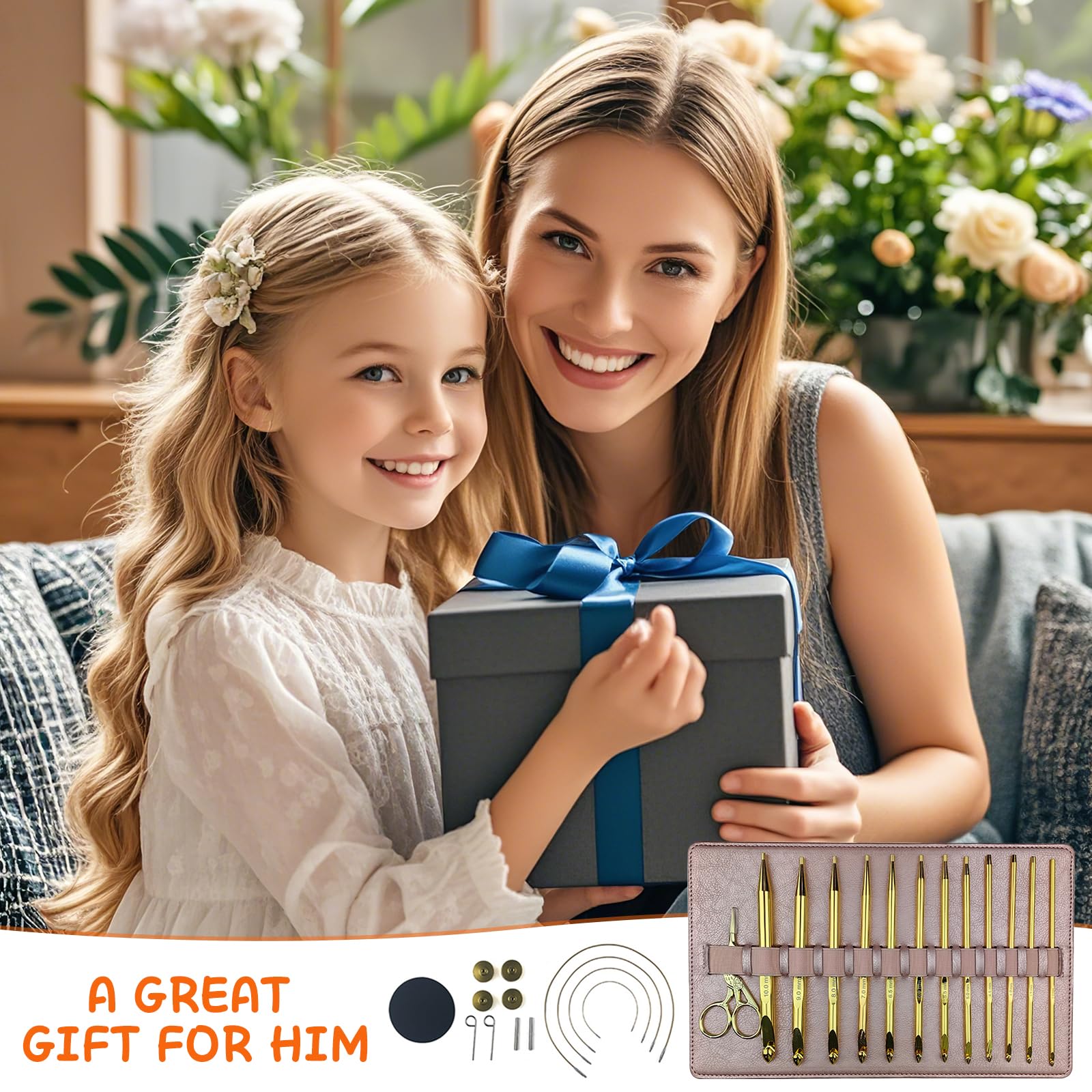 LetCart Juego de 12 agujas de ganchillo tunecinas con funda de poliuretano rosa, agujas de crochet de aluminio cromado para tejer alfombras con tijeras y accesorios