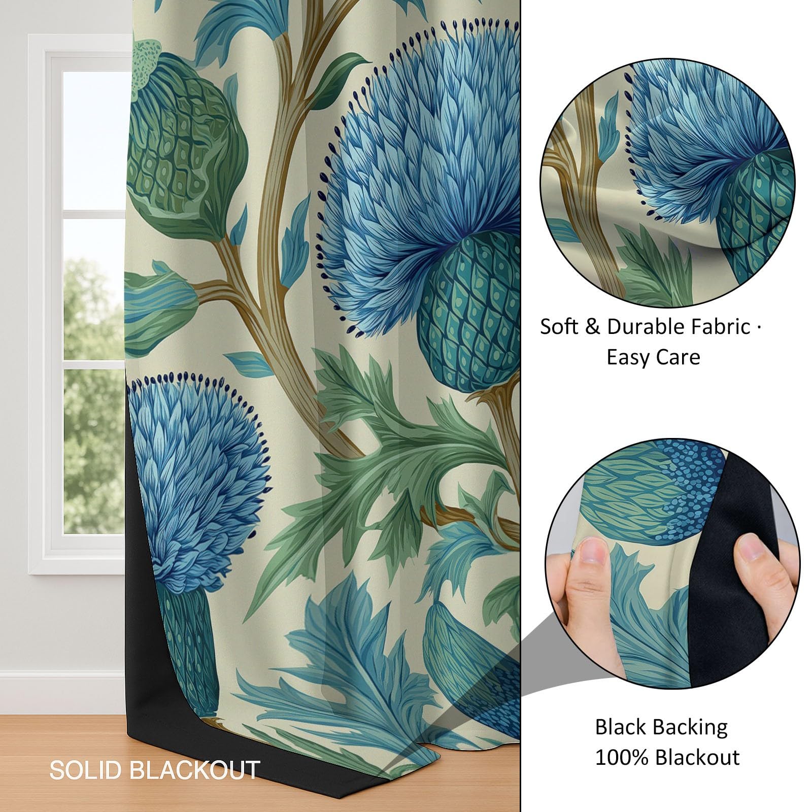 Klasyczne kwiatowe botaniczne zielone liście zasłony zaciemniające zestaw 2 sztuk, 91,5 l x 214 H cm, izolacja termiczna i akustyczna do salonu, jadalni, biura, hotelu, zasłona kaszmirowa, redukcja