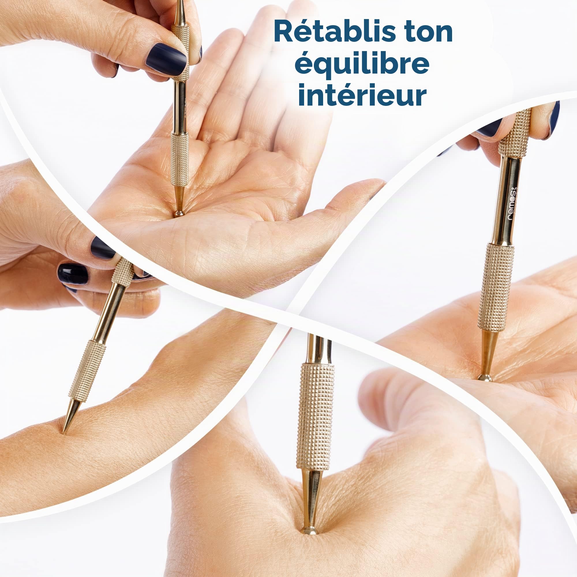 REMOS Bâton d'acupressure et méridien -laiton- 10cm Ø-boule 2.5/4.5 mm