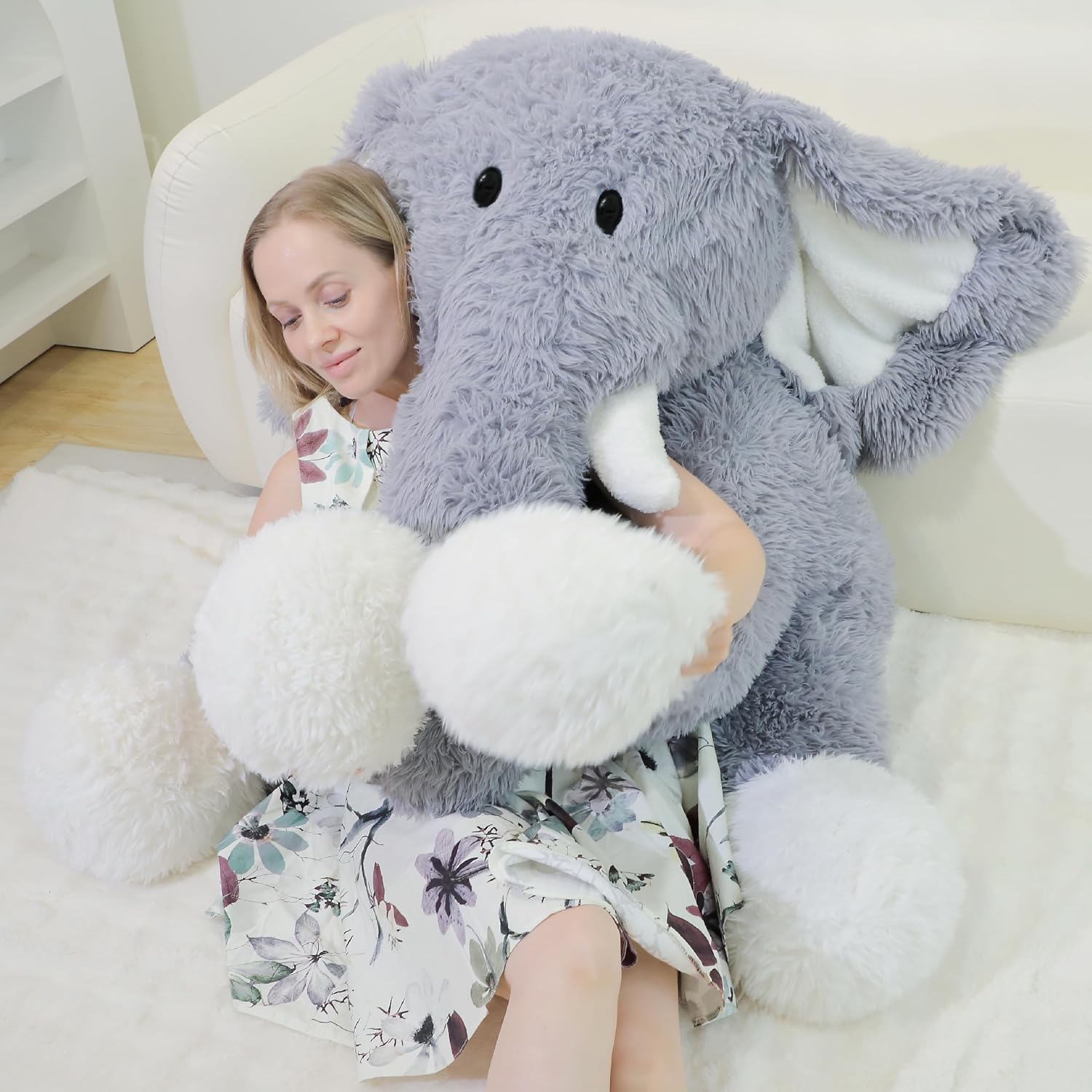 Giant Elephant Stuffed Animals, Big Elephant Plush Toys, Giant Stuffed Animal, Big Jumbo Soft Plushies Toy, Cute Fluffy Plush Gifts for Kids on Birthday Christmas(23", Gray)