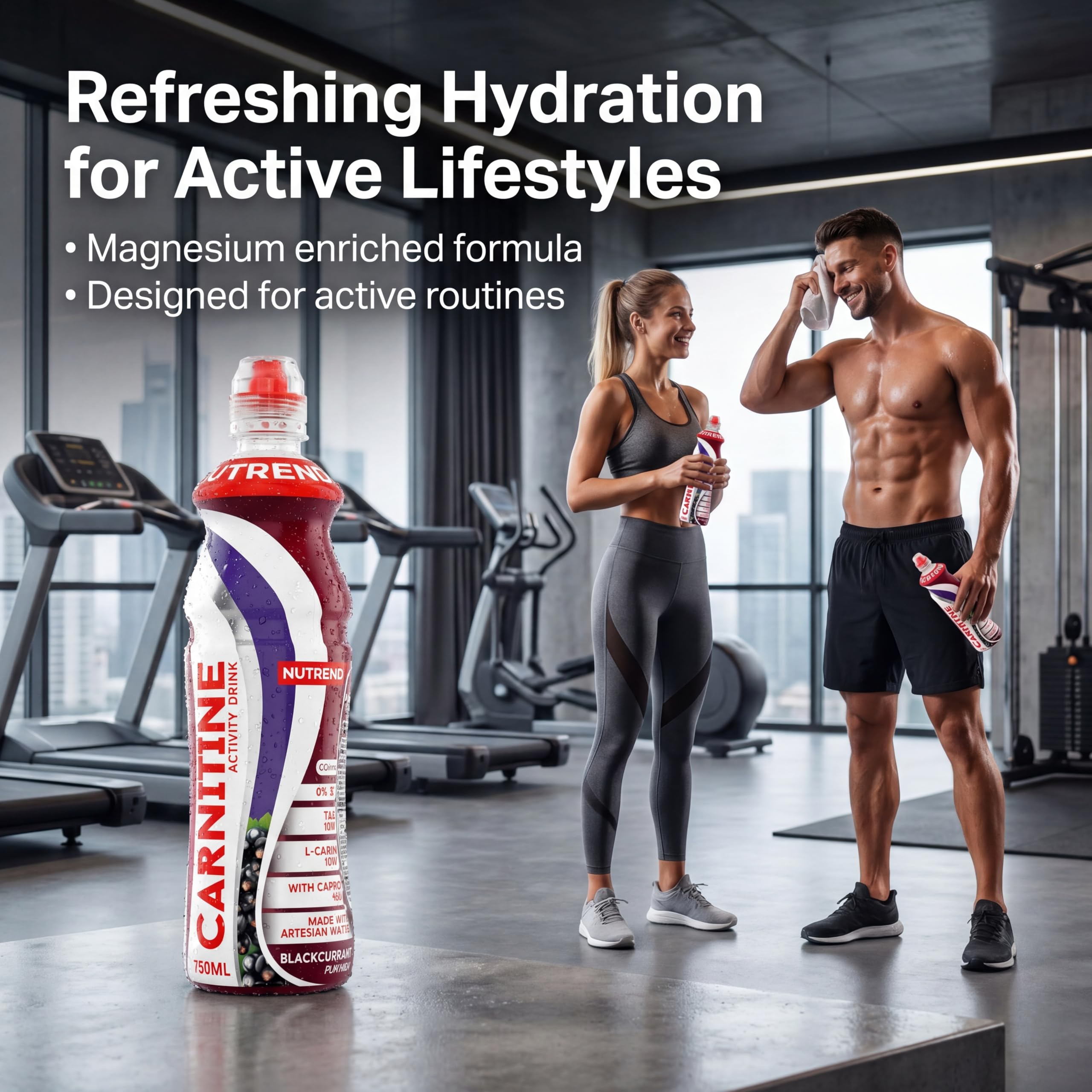 Boisson Nutrend Carnitine Saveur Cassis 750 ml Lot de 8 – Boisson Fitness Prête à Boire à la L-Carnitine pour Énergie, Hydratation et Mode de Vie Actif