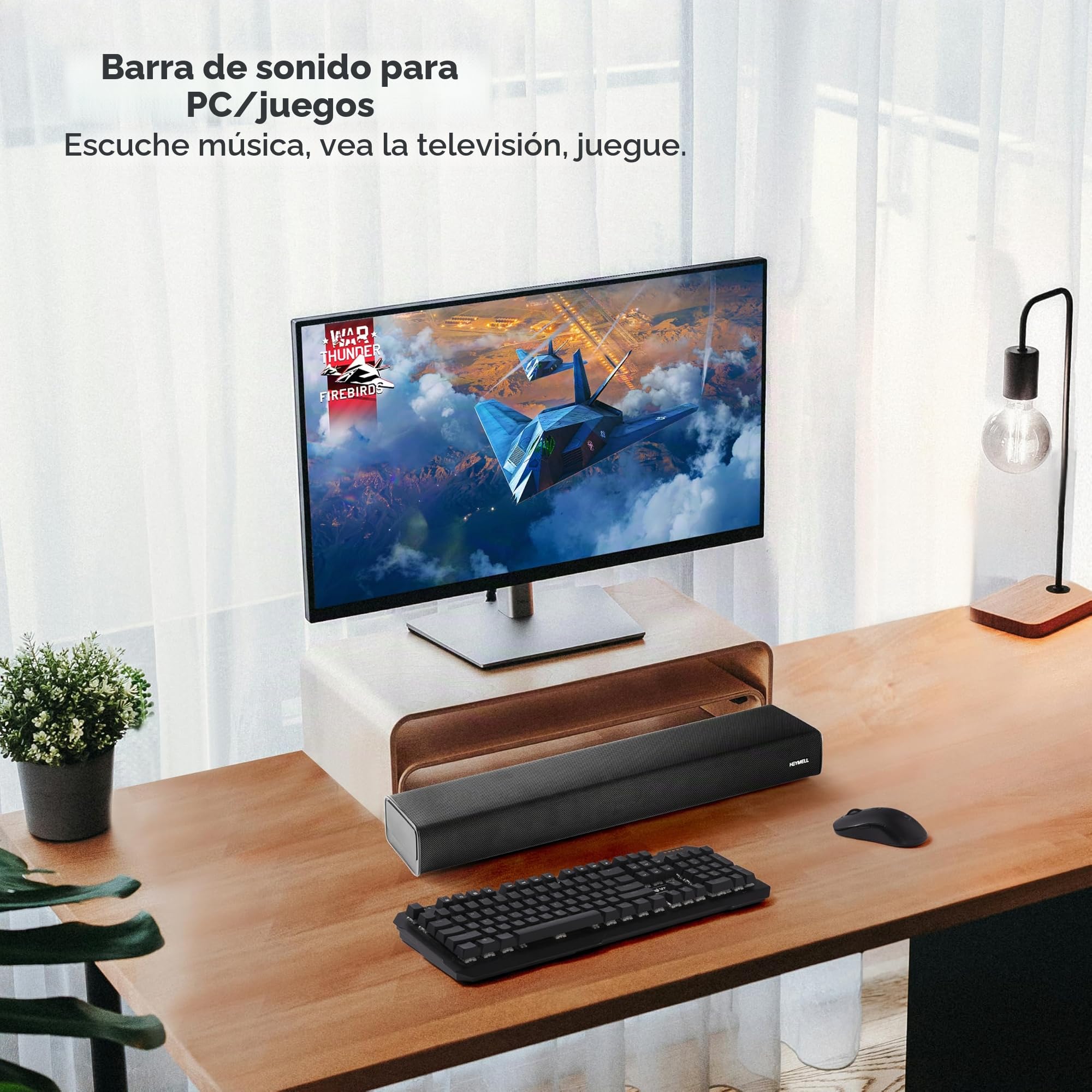 Compact Pequeño 60cm 2.1ch Barra de Sonido TV/Bluetooth/PC/Proyector,120W Soundbar con subwoofer Integrado, Mejorador de Diálogo Altavoz TV Óptica/Aux.