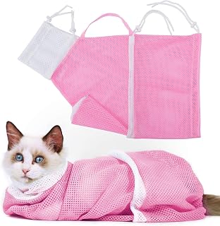 YLONG Cat Bathing Bag Anti-Bite and Anti-Scratch Cat Grooming Bag for Bathing, Nail Trimming, Medicine Taking,Injection,Adjustable Multifunctional Breathable Restraint Shower Bag(Pink)