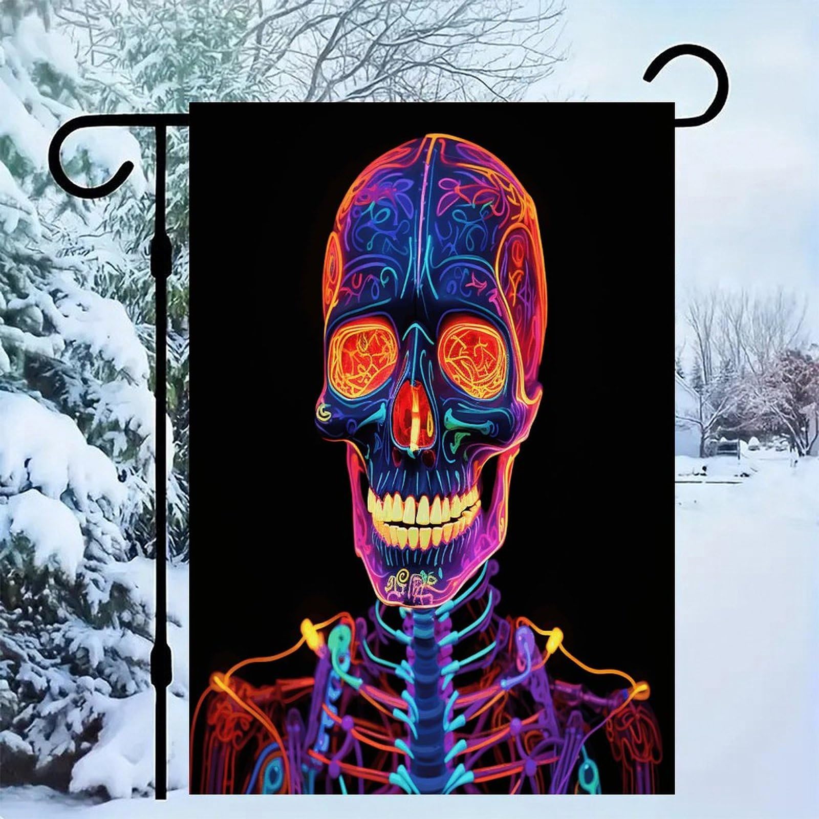 Bandera de jardín de calavera de 12x18 pulgadas de doble cara para decoración exterior de primavera