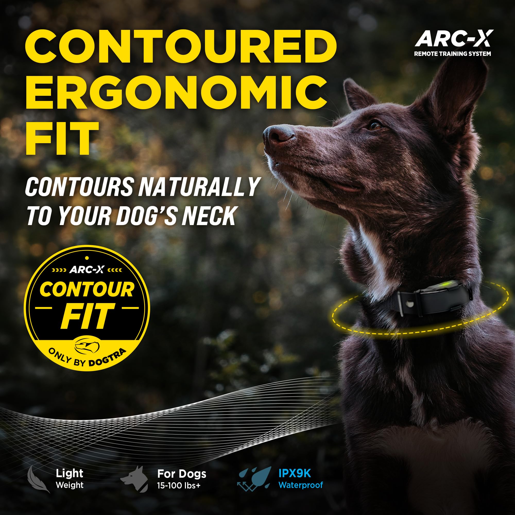 Dogtra ARC-X E-Collar para entrenamiento de perros, rango de 3/4 millas, para perros de 15 libras +, diseño delgado, IPX9K impermeable, 100 niveles de estimulación, vibración, tono, recargable, dueños