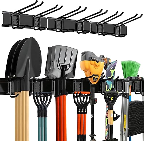 TIDYME Garage Wall Organizer | 48" Heavy-Duty Tool Storage Rack | Adjustable Double-Layer Hooks | 300 lbs Capacity | Carbon Steel Wall Mount Holder