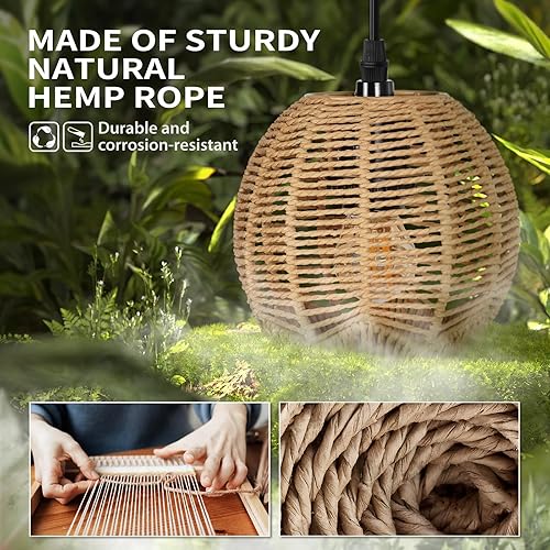 Miniatura 6 de N01 - Apliques de pared regulables para colgar estilo bohemio de ratán, lámpara de pared tejida sin escalones, lámpara de pared tejida con cable