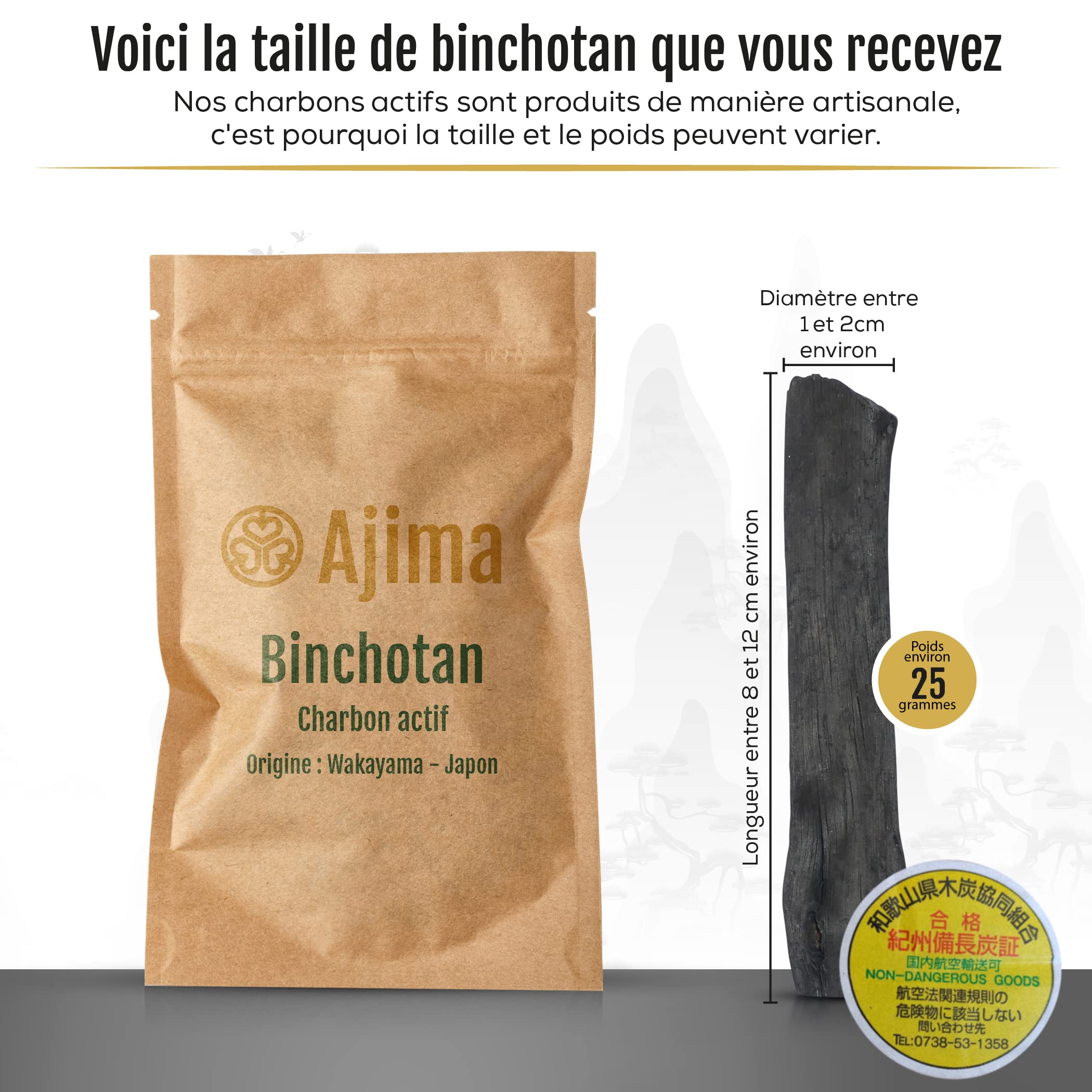 Binchotan Charbon Attivo, ecologico, Purificatore d'acqua, 4 x 25 g, Ogni Baton Filtro Circa 1,5 L - Carbone di quercia di Wakayama Certificato - Ideale per filare l'acqua in caraffa