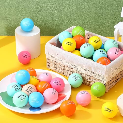Miniatura 32 de Sotiff 100 bolas de estrés motivacionales de espuma colorida, citas inspiradoras para aliviar el estrés, paquete de bolas de agradecimiento a