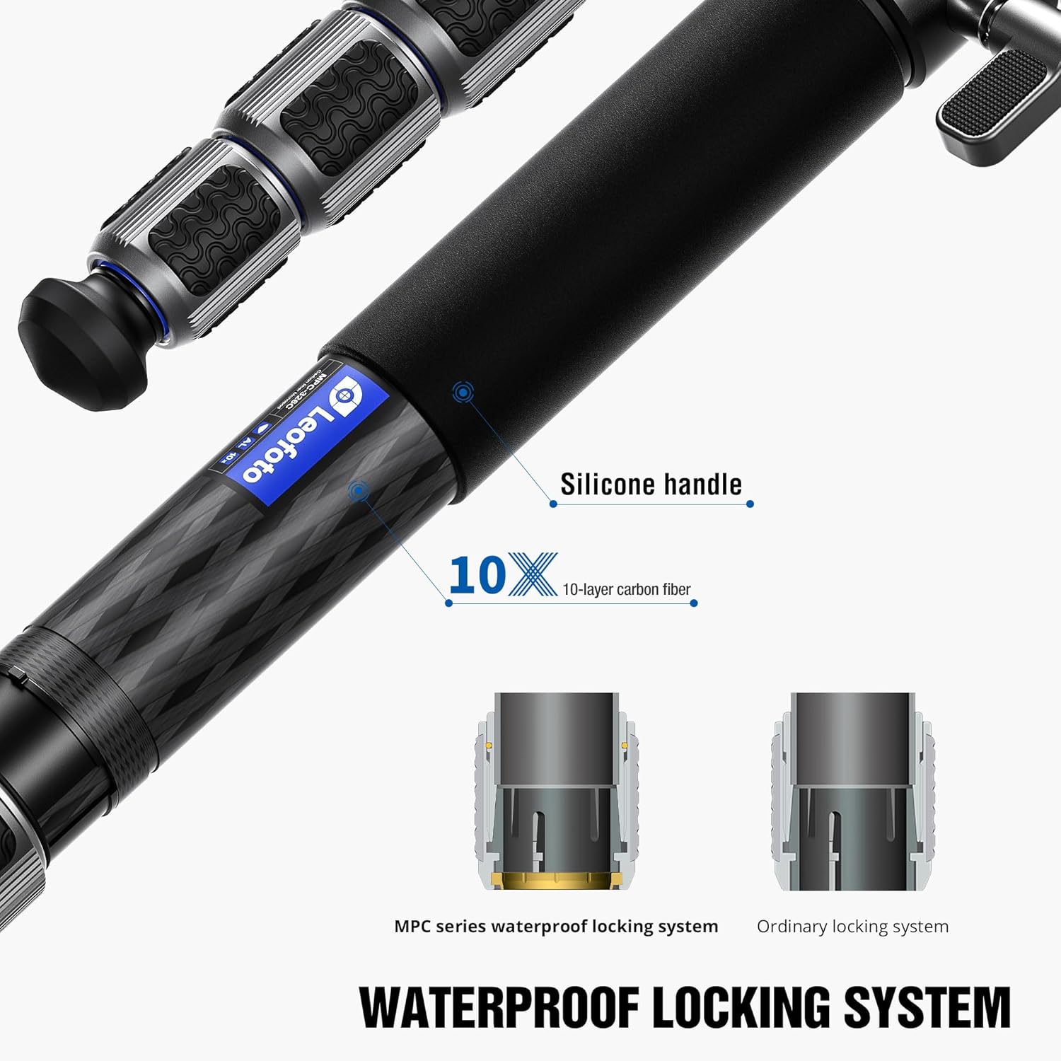 Carbon Fiber Lightweight Camera Monopod, Quick Lock System, MaxLoad 40kg, Waterproof Knob Locking System, Quick Height Adjustment, Big Flip Lock & General Knob(MPC-366C)